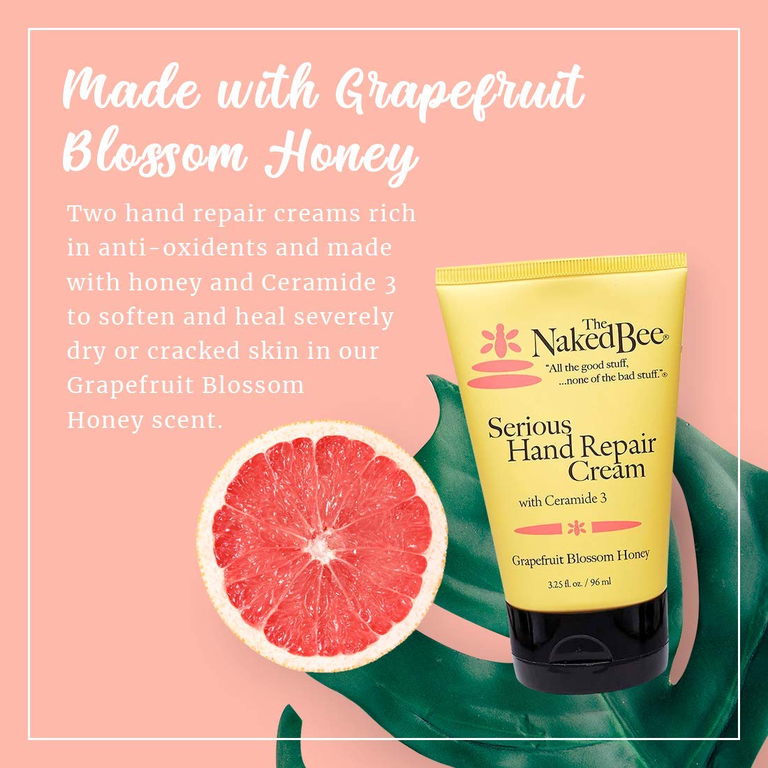 The Naked Bee Grapefruit Blossom Honey With Ceramide 3 Serious Hand Repair Cream Lotion - 2 Pack