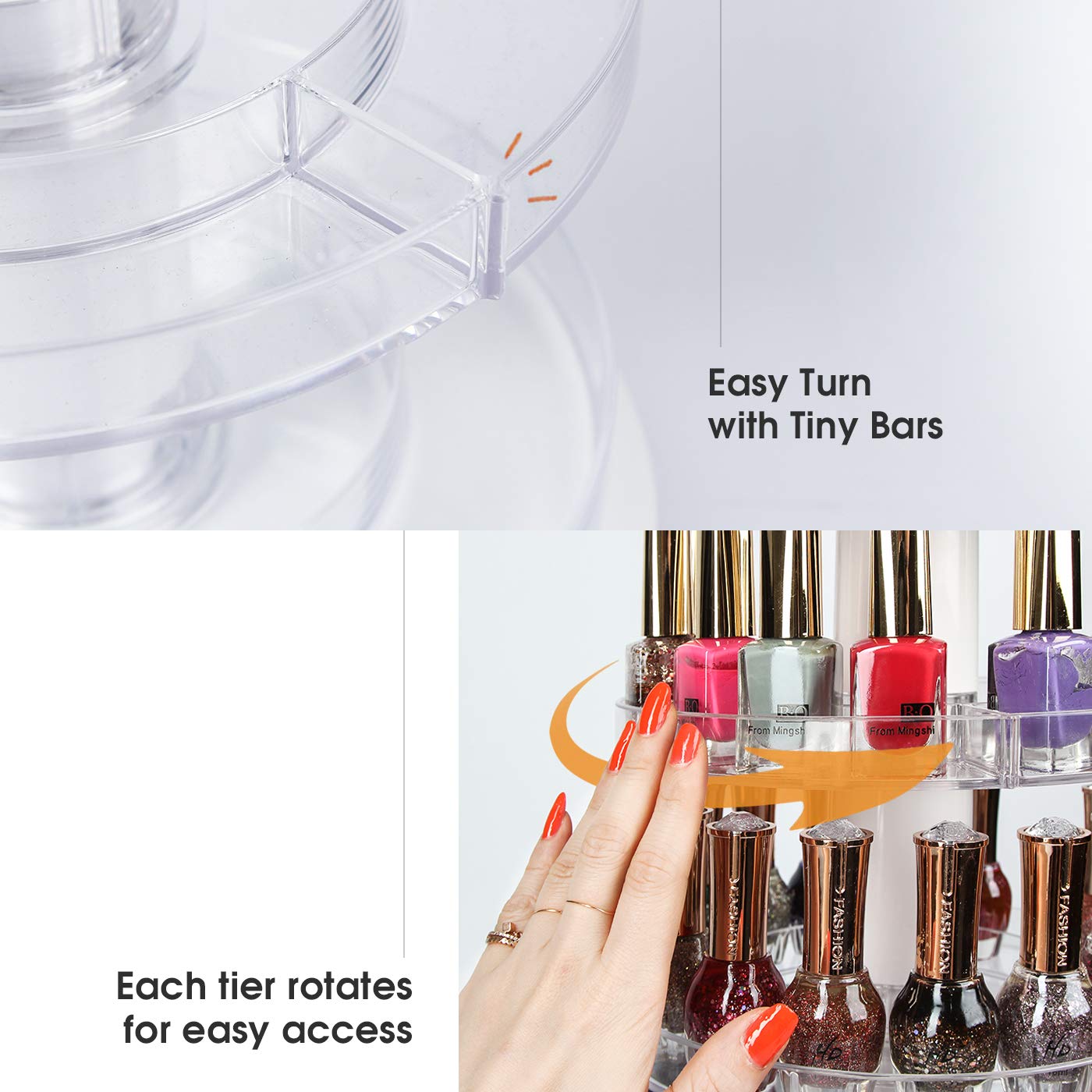 J Jackcube Design Acrylic Rotating Nail Polish Display Stand Spinning Rack Holds 69-117 Bottles, 3 Tier Storage Holder Organizer
