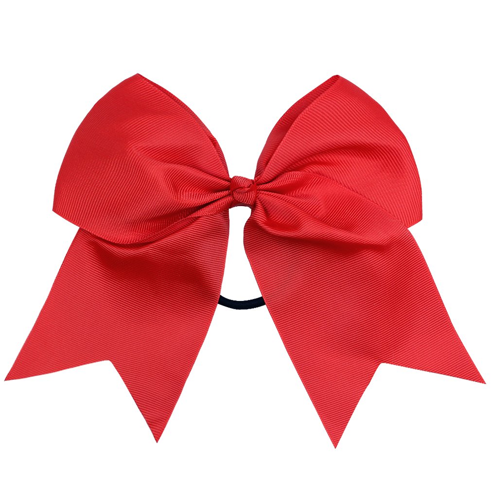 Deeka 12Pcs 8'' Large Cheer Hair Bows Ponytail Holder Handmade For Teen Girls Softball Cheerleader Sports-Red