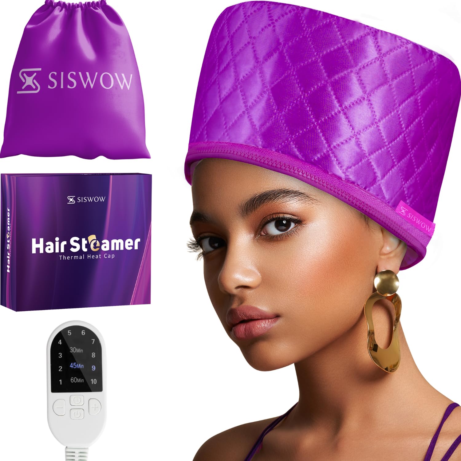 Hair Steamer for Deep Conditioning w/10-level Heats Up Quickly, Heating Cap for Deep Conditioner - Thermal Steam Cap For Black H