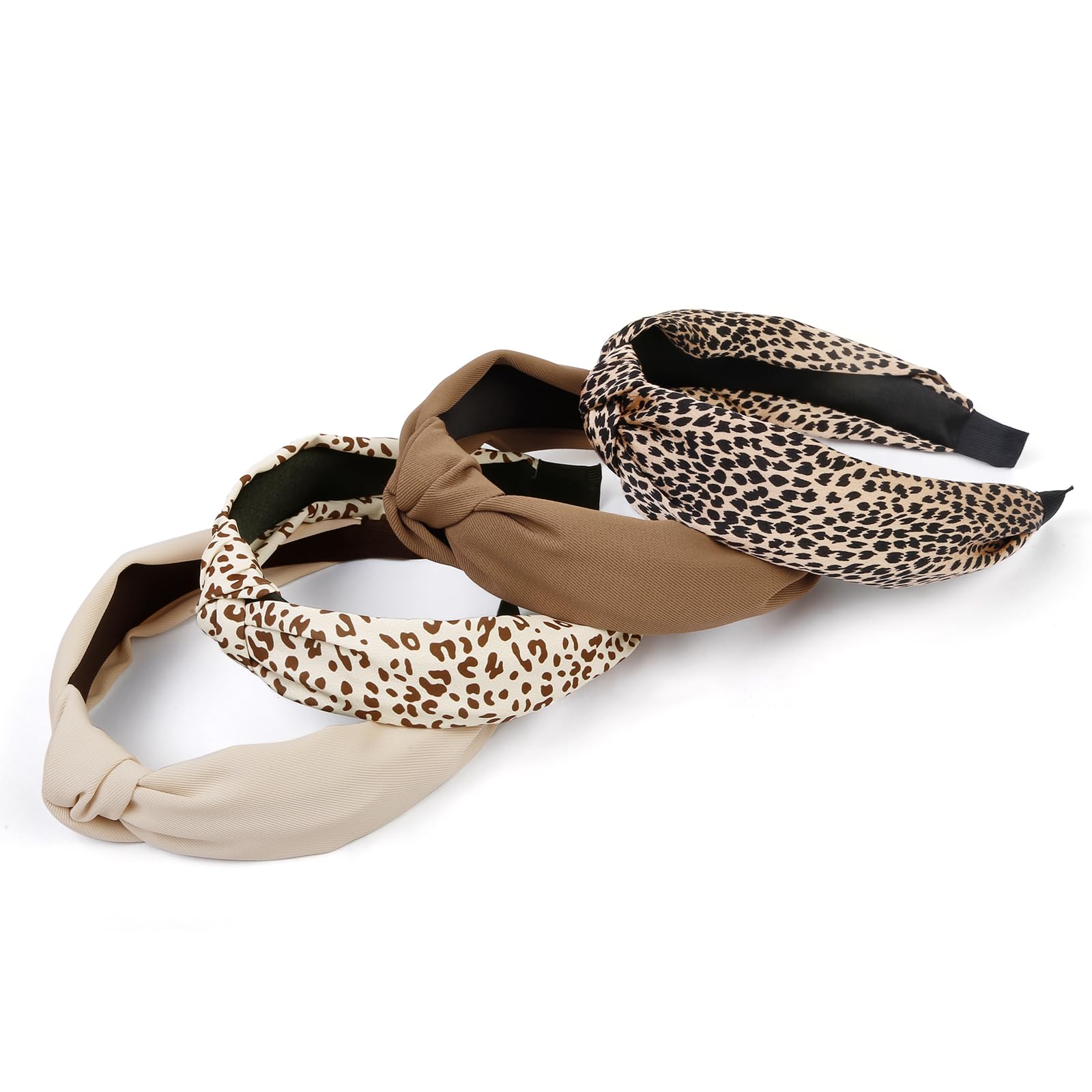 Knotted Fashion Hairbands And Hair Hoops: Non-Slip Top Knot Headbands With Leopard Print For Women And Girls - 4Pcs Beige Brown