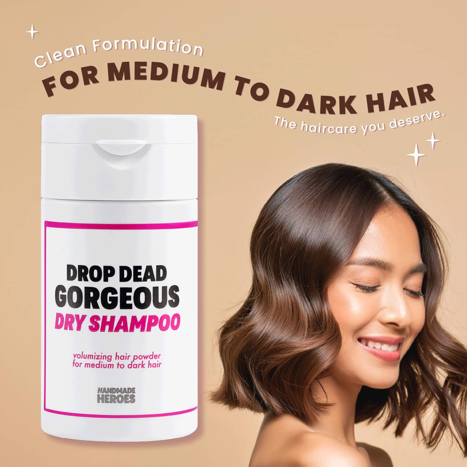 Handmade Heroes Dry Shampoo And Brush Kit, Non Aerosol Volumizing Dry Shampoo Powder For Dark & Brunette Hair, 100% Natural & Ve