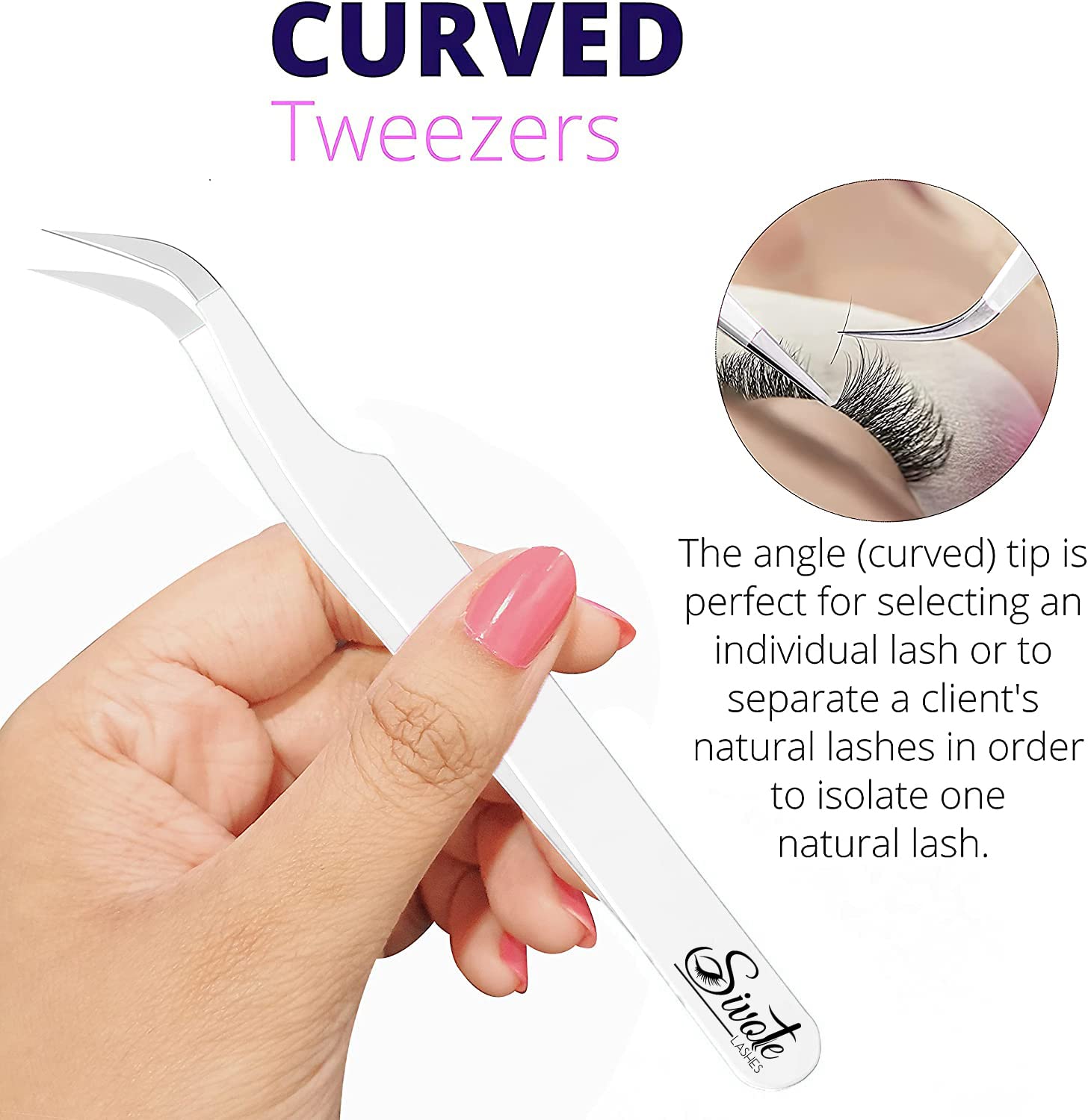 Sivote Lash Tweezers For Eyelash Extensions, Hand Calibrated Straight & Curved Tip, Pack Of 3, White