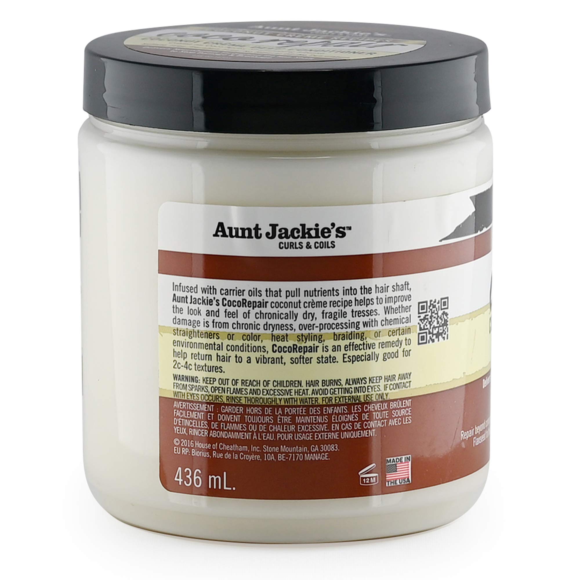 Aunt Jackie'S Coconut Crme Recipes Coco Repair Deep Hair Conditioner, Delivers Nourishment, Stops Damage, Breakage For Natural C