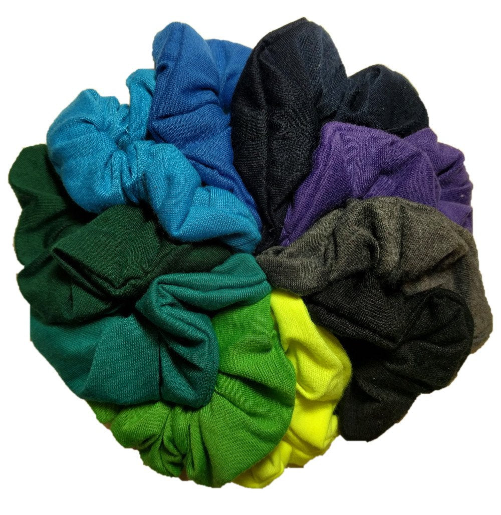 Cotton Scrunchie Set, Set of 10 Soft Cotton Scrunchies (Cool Colors)