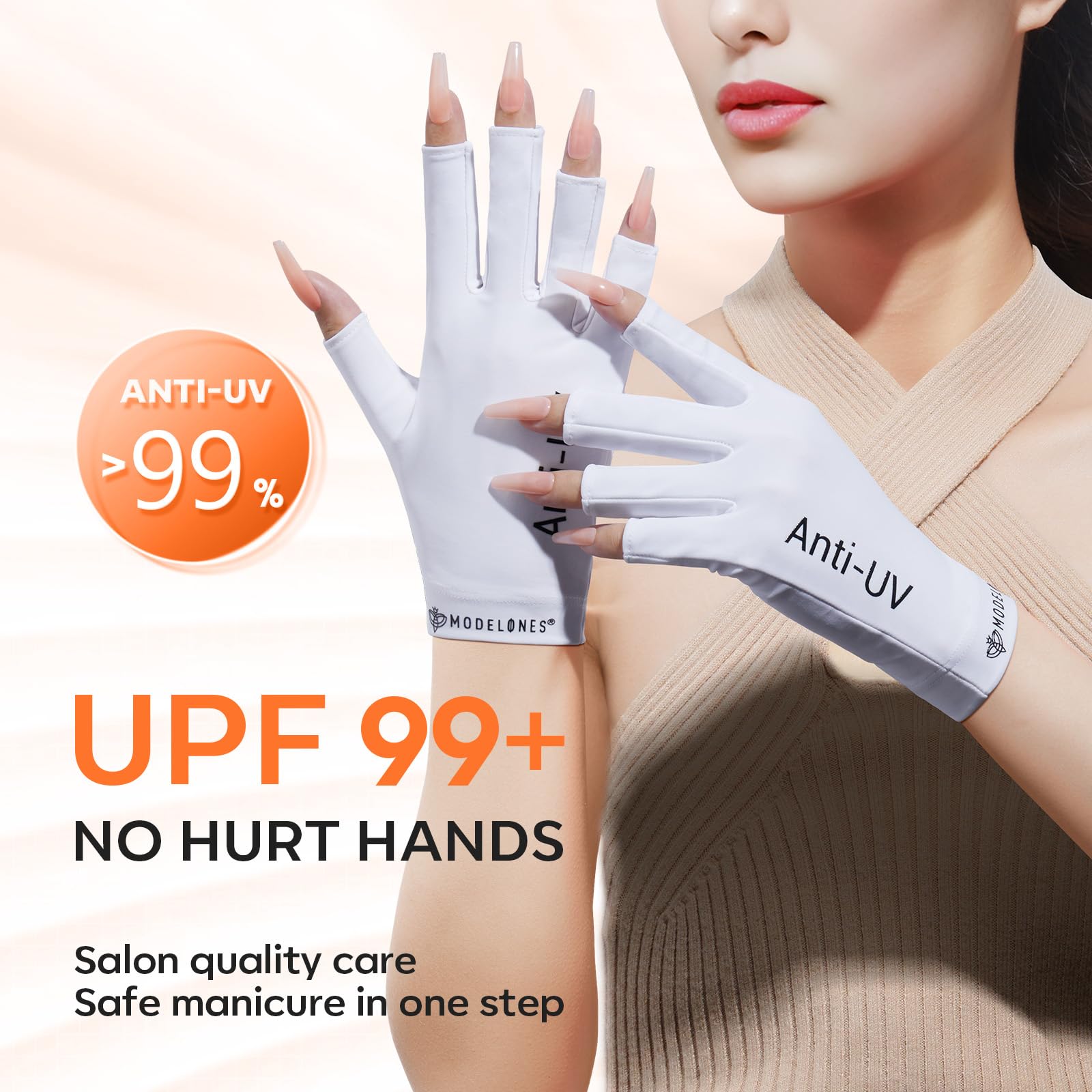 Modelones Uv Gloves For Gel Manicures, Premium Upf99+ Uv Protection Gloves For Uv/Led Gel Nail Lamp, Nail Art Skin Care Fingerle