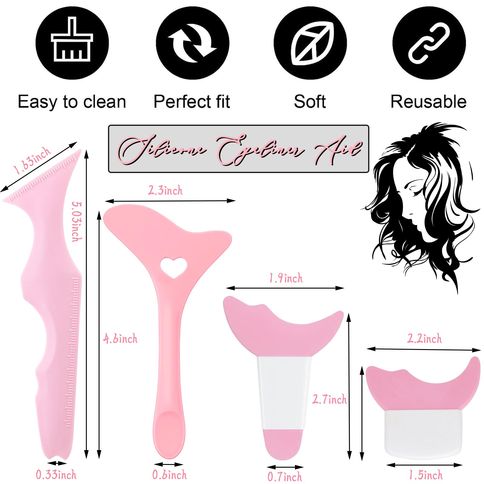 Oneupin 4Pcs Eyeliner Stencils Reusable Silicone Eyeliner Aid Mascara Shield Guard Eyeliner Eyelash Lipstick Eyeshadow Applicato