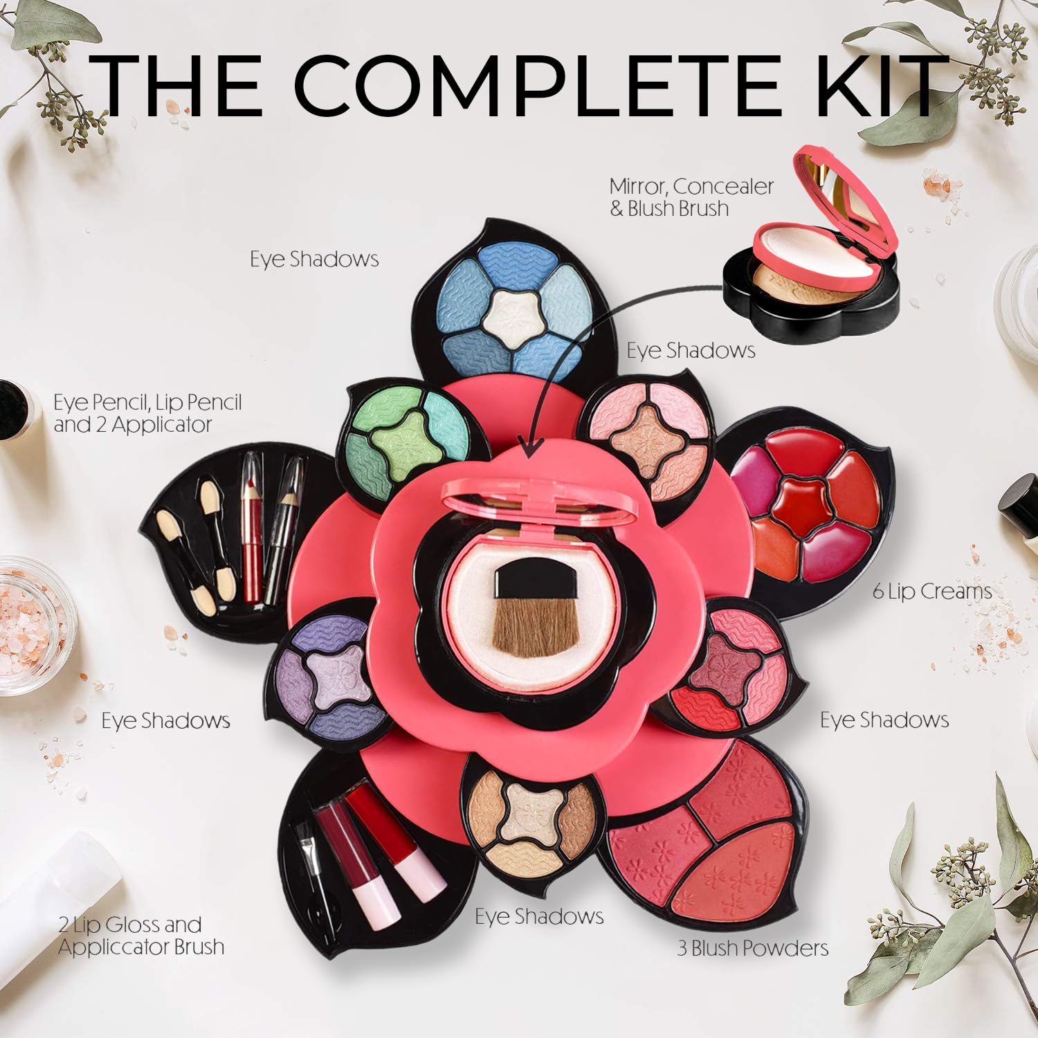 Toysical Makeup Kit For Teens - Flower Palette Gift Set For Teen Girls And Women - Makeup For Girls 10-12 - Petals Expand To 3 T