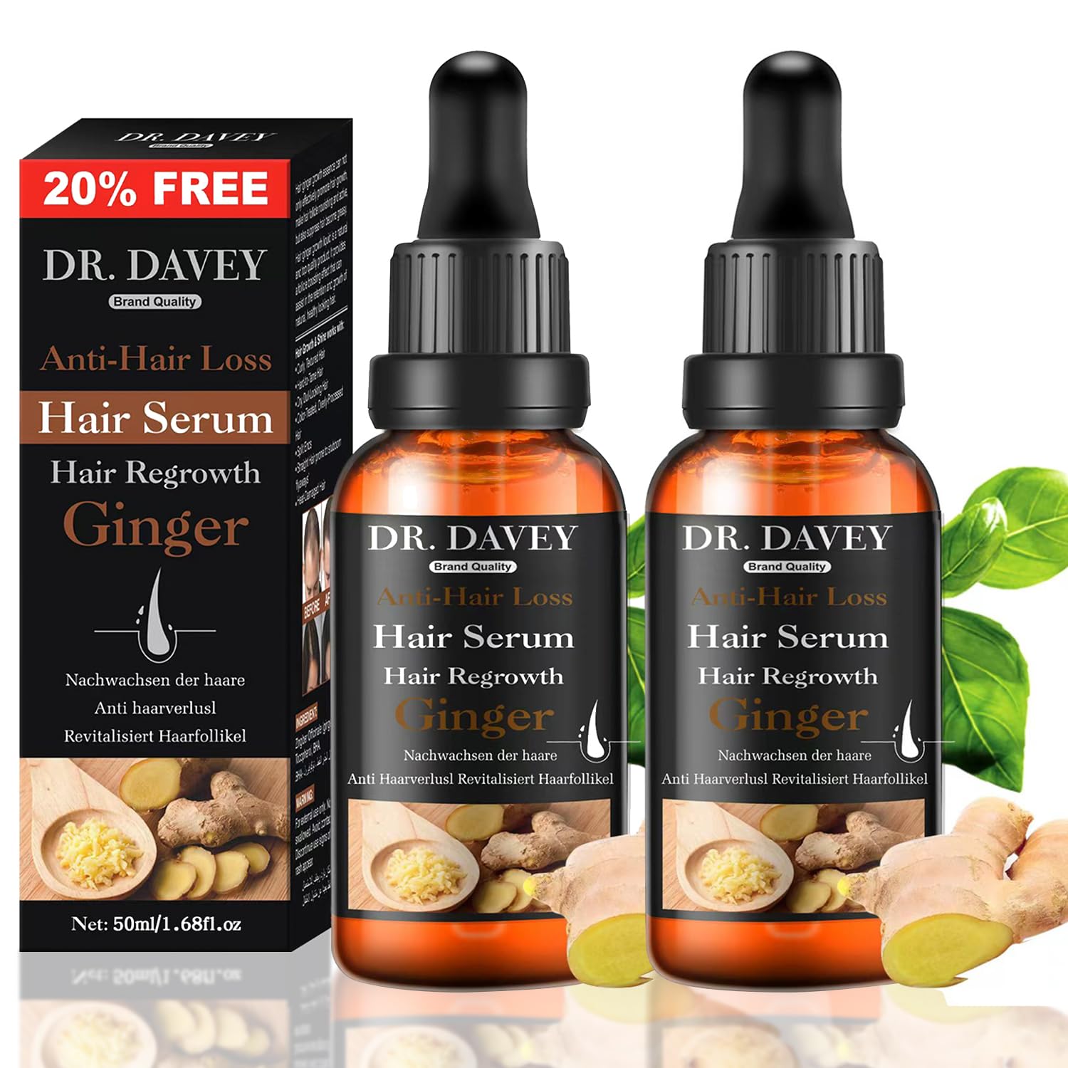 Ginger Hair Growth Serum for Hair Loss and Regrowth for Thicker/Balding/Repairs Hair Follicles/Stronger Hair for Men and Women (
