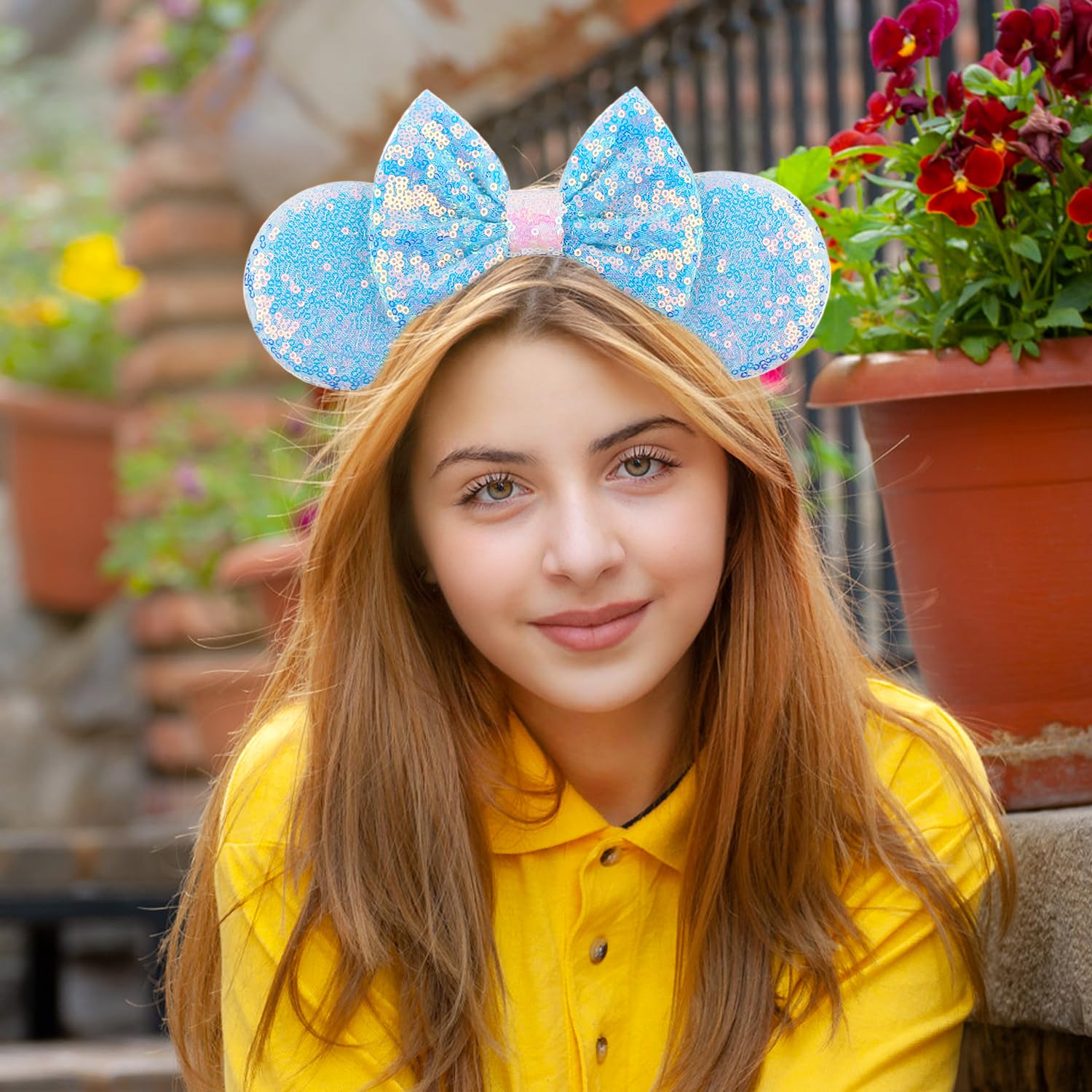 Mado Light Blue Mouse Ears Headband For Women, Girls, And Kids, Adults Unisex, Hairband, Party Decoration, Park Essentials, Prin