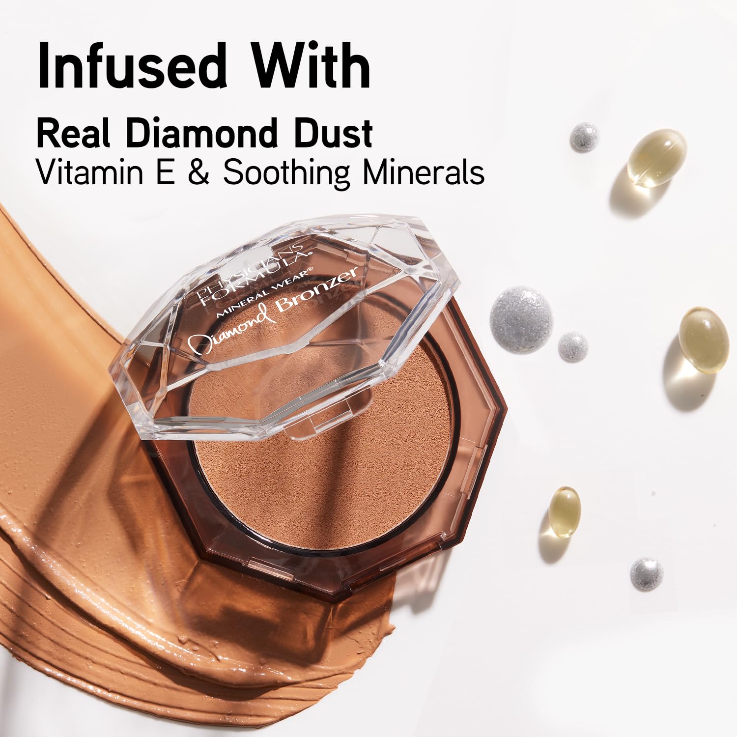 Physicians Formula Mineral Weardiamond Bronzer - Creamy Powder-Serum Hybrid, Weightless & Dewy Finish, Minimizes Appearance Of P