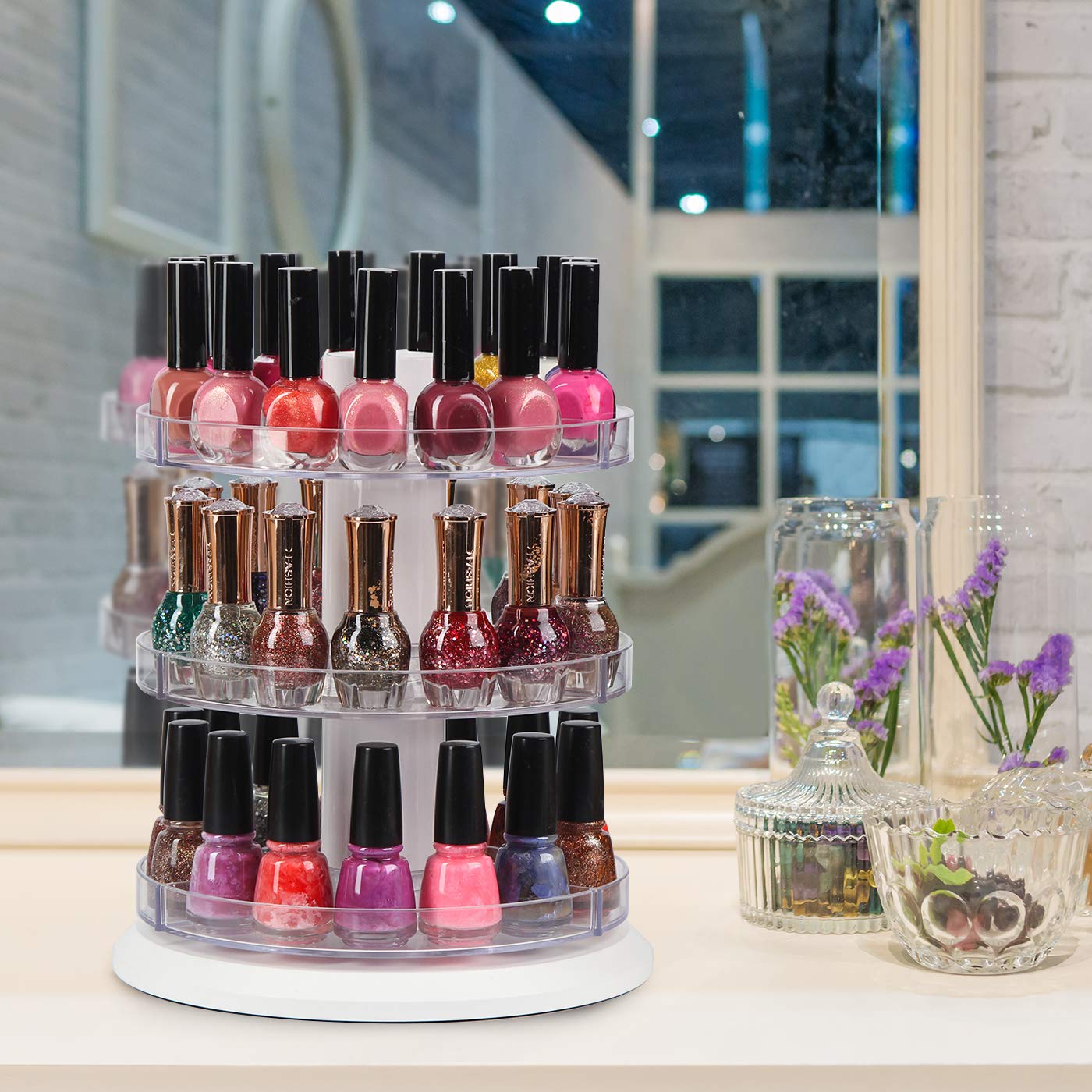J Jackcube Design Acrylic Rotating Nail Polish Display Stand Spinning Rack Holds 69-117 Bottles, 3 Tier Storage Holder Organizer