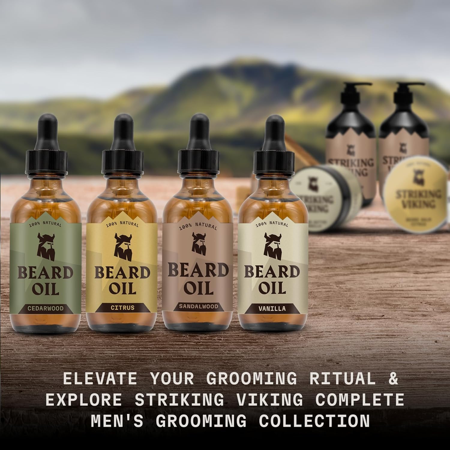 Striking Viking Beard Oil 4 Pack Softening & Conditioning Beard Oil For Men - Citrus Vanilla Sandalwood & Cedarwood Variety Scen