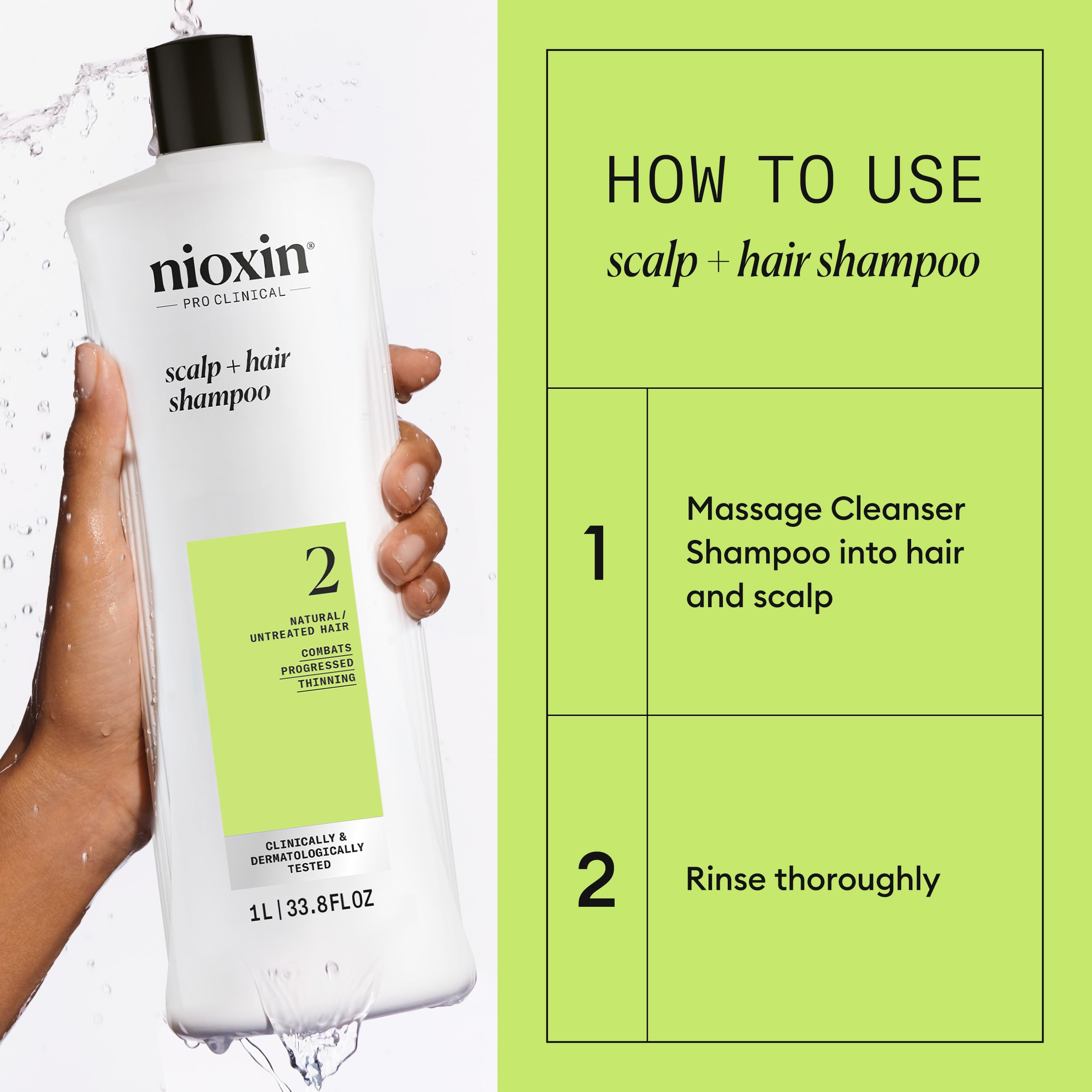 Nioxin System 2 Shampoo & Conditioner Prepack, Natural Treated Hair With Progressed Thinning, Pumps Included, 33.8 Fl Oz (Packag