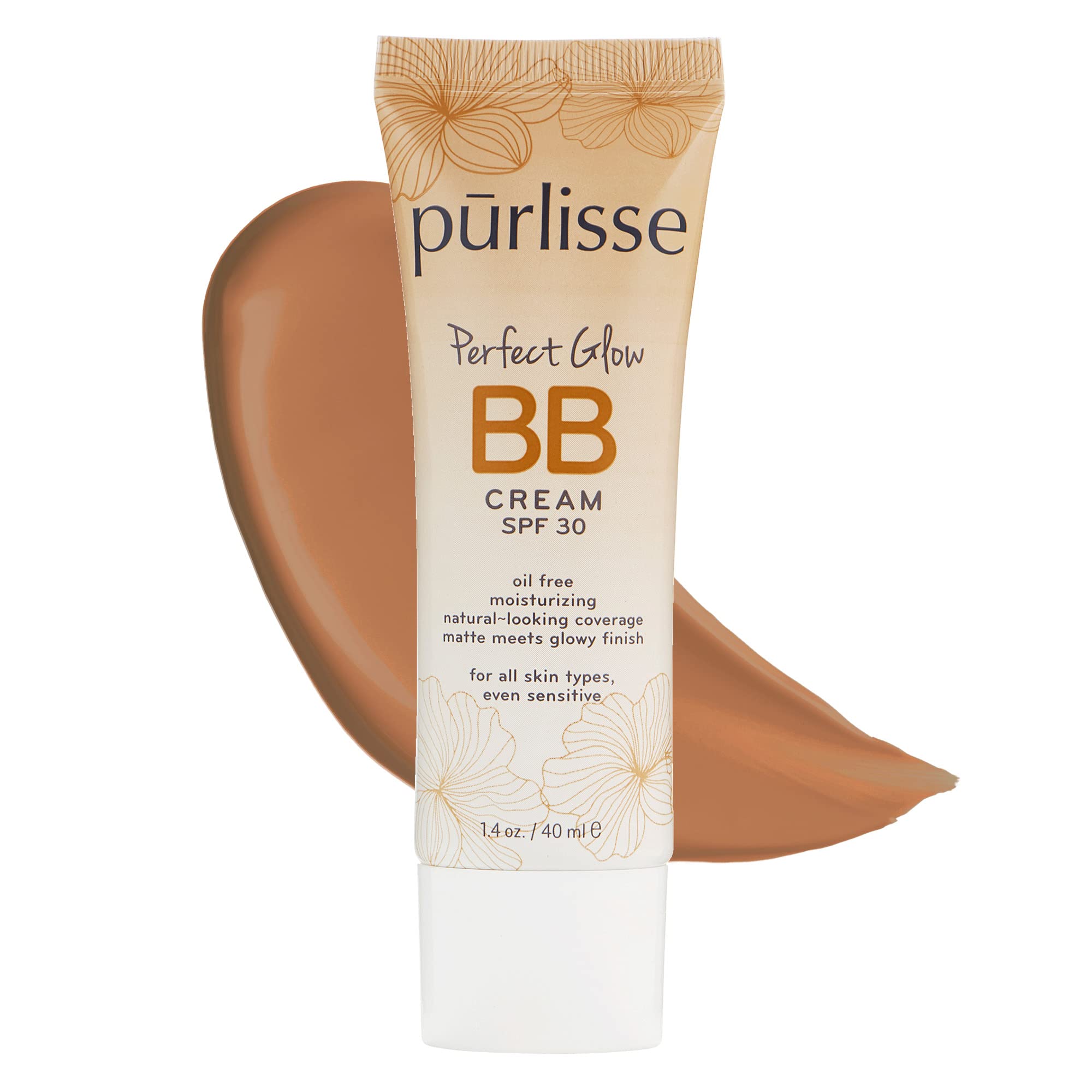 purlisse Perfect Glow BB Cream SPF 30: Clean & Cruelty-Free, Medium Flawless Coverage, Hydrates with Jasmine | Tan Deep 1.4oz