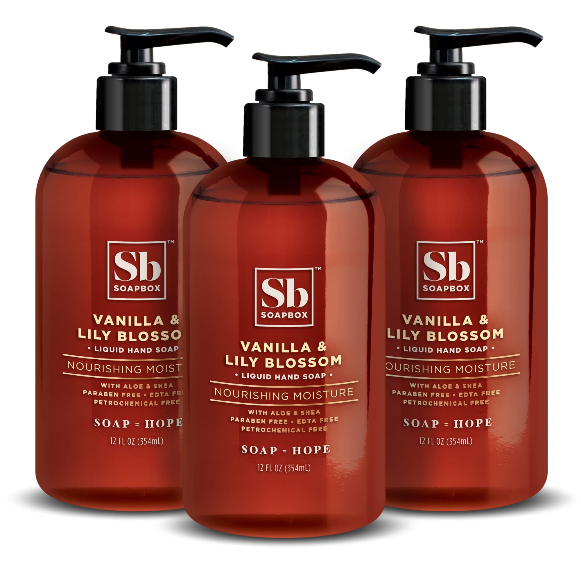 Soapbox Liquid Hand Soap, Vanilla & Lily Blossom - Gentle, Moisturizing Hand Cleanser, Vegan, Cruelty Free Hand Soap For Bathroo