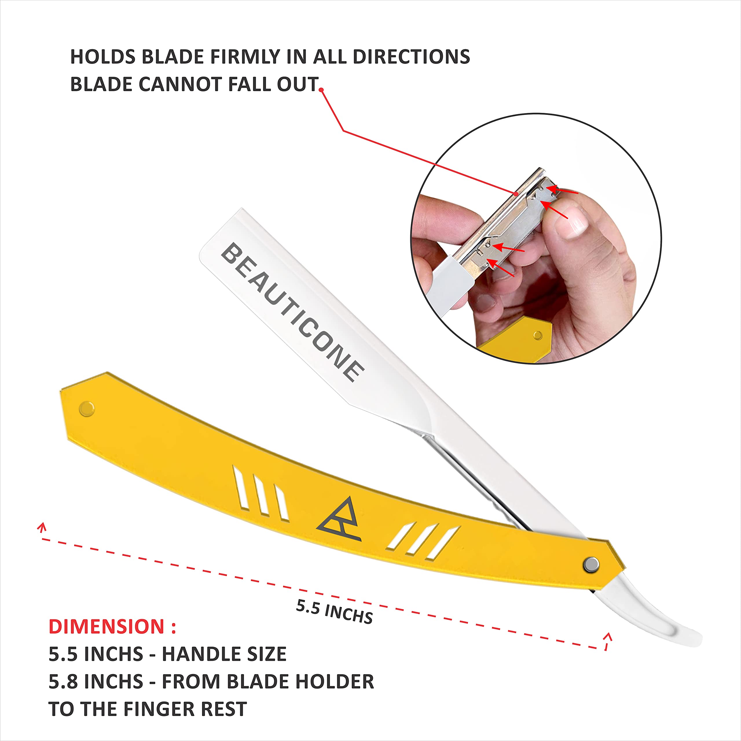 Beauticone Straight Razor | Professional Barber Razor For Men With 100 Single Edge Blades | Straight Edge Razor Slide-Out Design