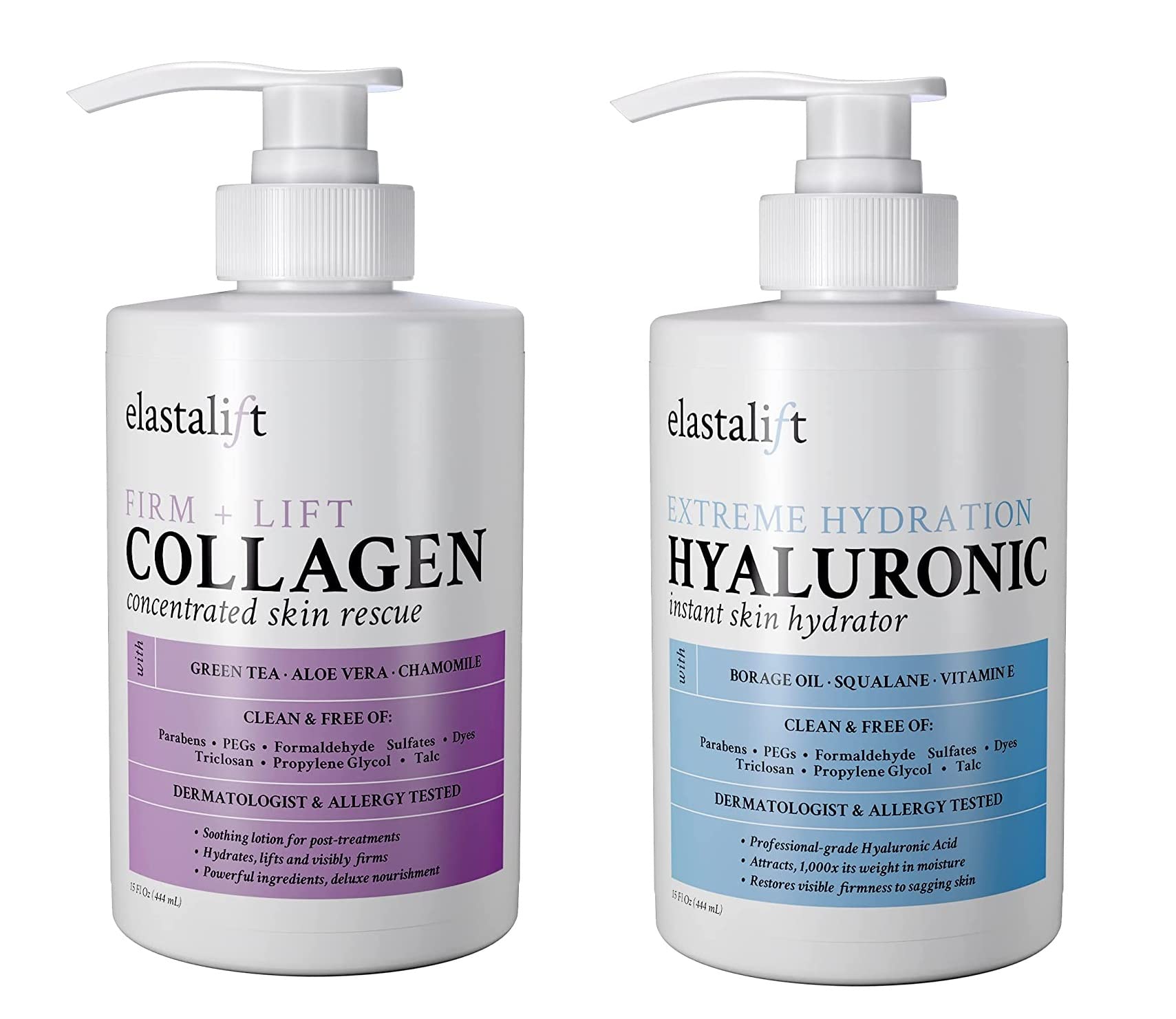 Elastalift Collagen Body Cream + Hyaluronic Acid Lotion Skin Care Set, Anti Aging Face & Body Moisturizer Dry Skin Rescue Creams