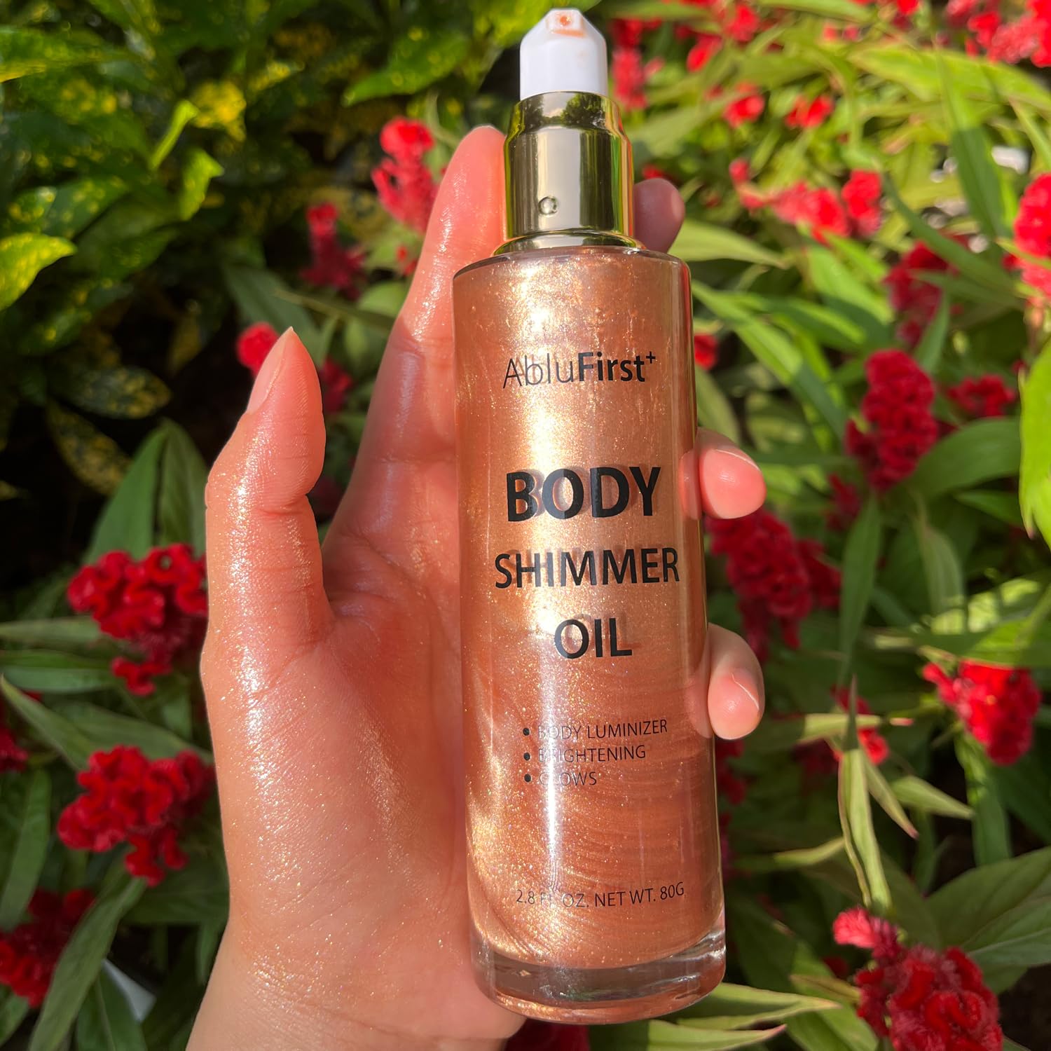 Ablufirst 4 Colors Shimmer Body Oil Face Glitter Summer Body Moisturizing Light Shimmering Glow Non-Sticky Party Body Luminizer
