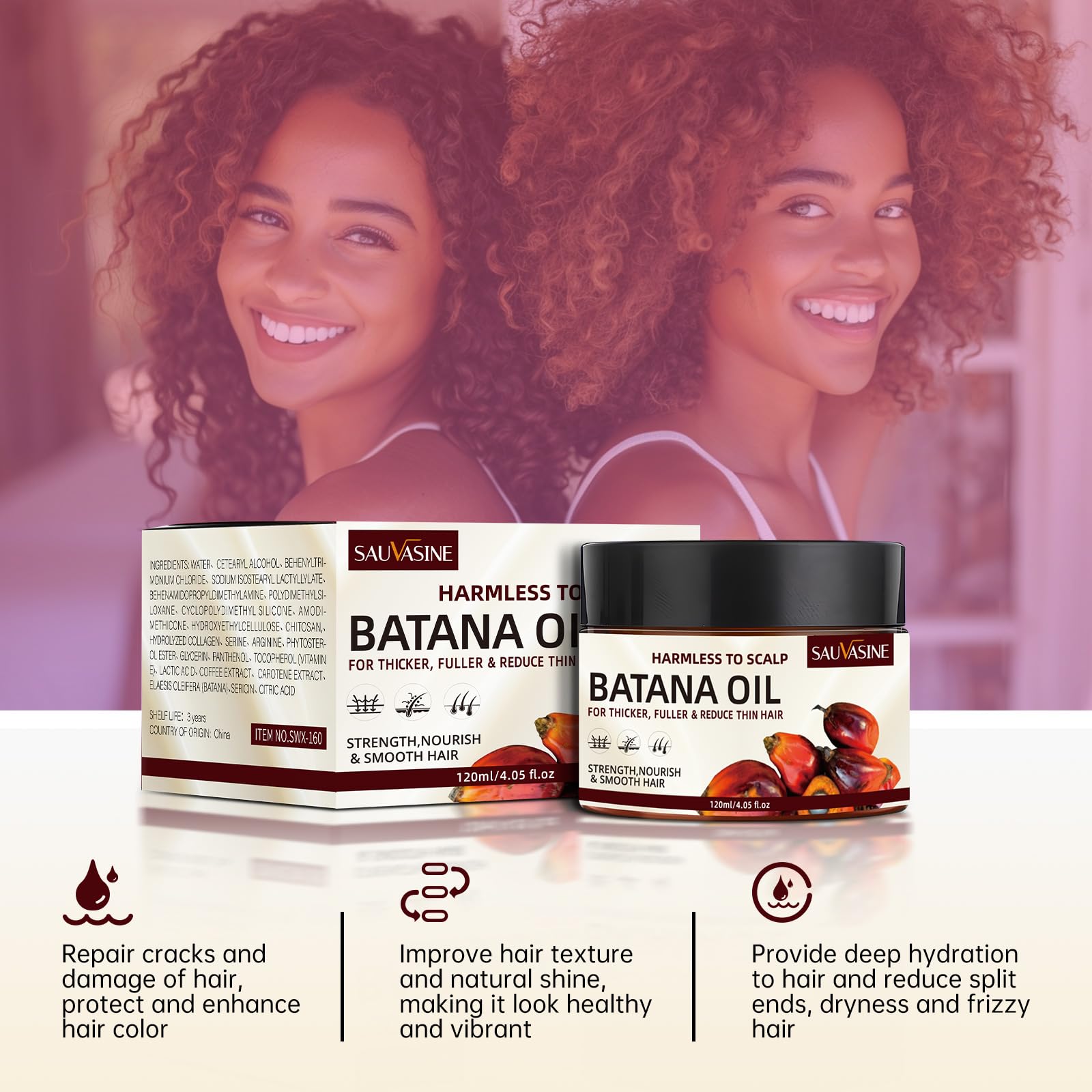 Lanthome Batana Oil For Hair Growth, Natural Dr. Sebi Hair Oil - Prevents Hair Loss, Eliminates Split Ends, Repairs Damaged Hair