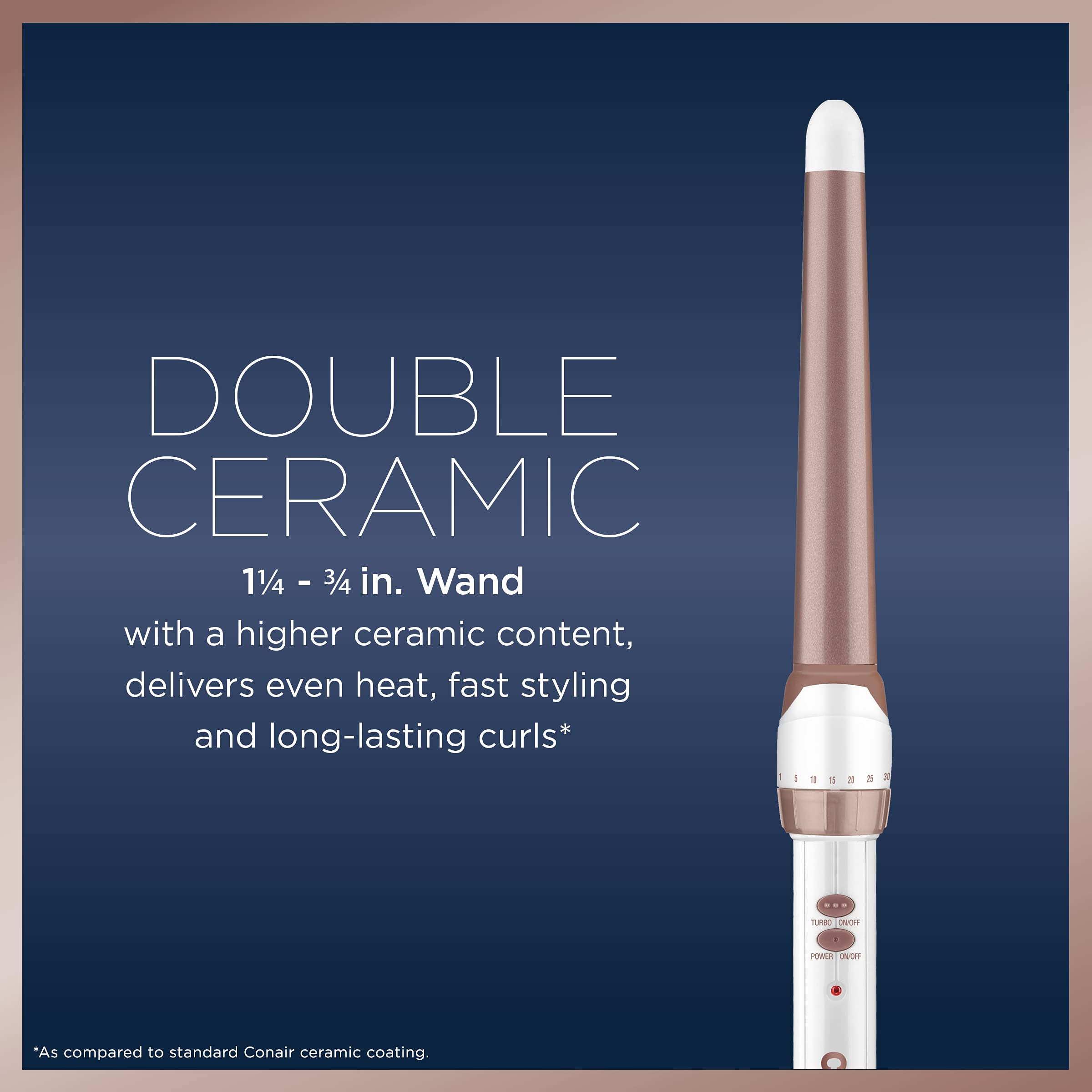 Conair Double Ceramic 1 1/4-Inch To 3/4-Inch Curling Wand, Tapered Wand Produces Beachy Waves