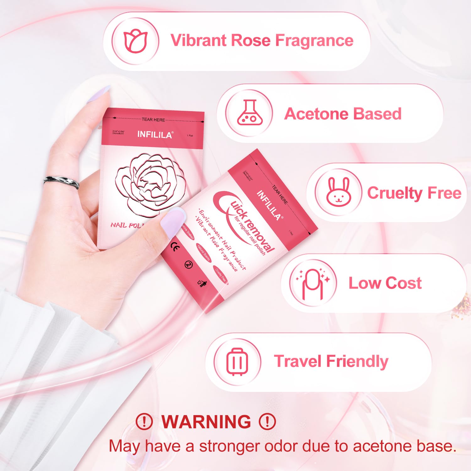 Nxj Infilila Nail Polish Remover Pads, 2024 Newest Acetone Nail Polish Remover, 50Pcs Quick Nail Polish Remover Wipes, Individua