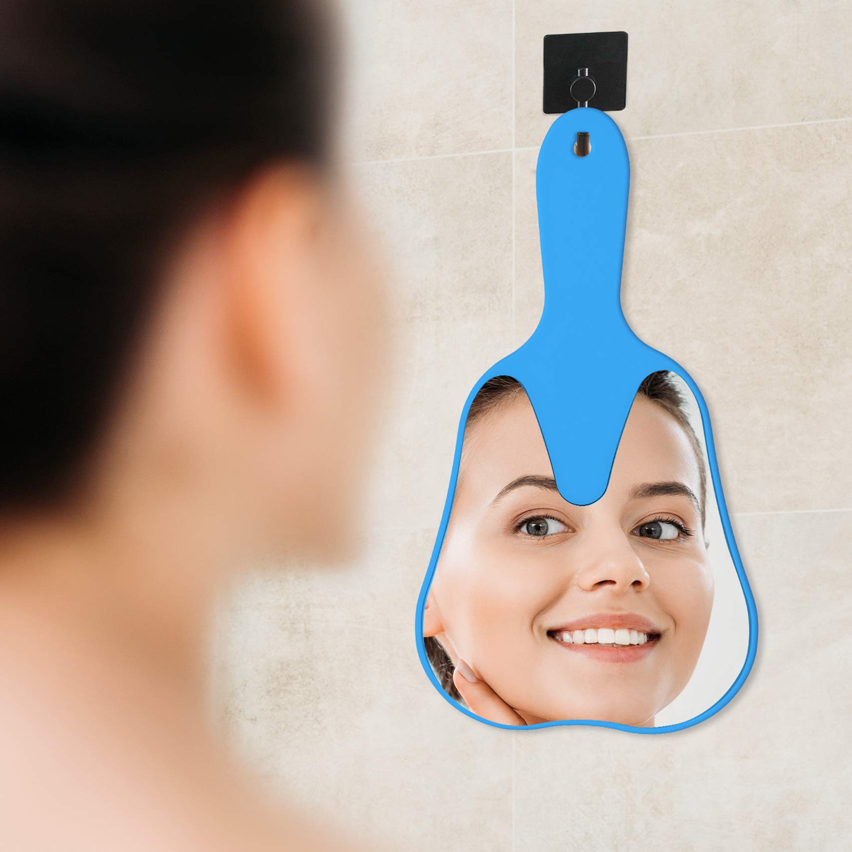 Annhua Handheld Mirror Small With Handle Blue, Hand Mirror Tooth-Shaped Kids Makeup Mirror Cute For Salon|Barber|Hairdressing -