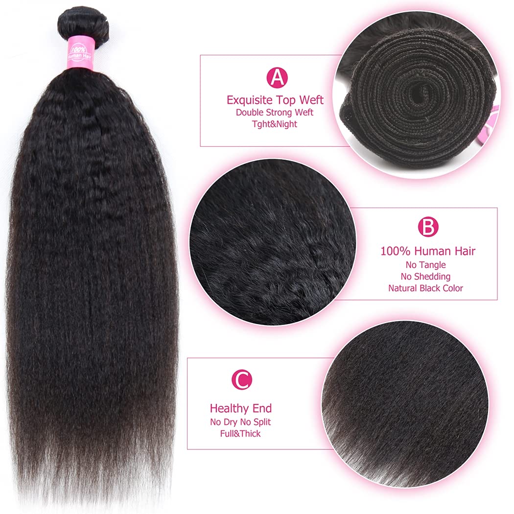 Odir Kinky Straight Human Hair Bundles 20 Inch Unprocessed 9A Brazilian Yaki Straight Virgin Hair 1 Bundle Kinky Straight Hair E