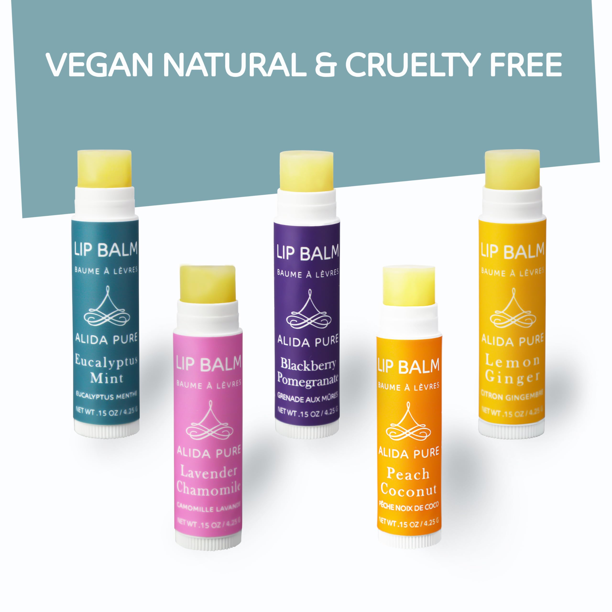 Alida Pure Duet Lip Balm Collection, Vegan Lip Balm Set, Beeswax Free, With Avocado Oil, Organic Jojoba Oil, And Vitamin E, Natu