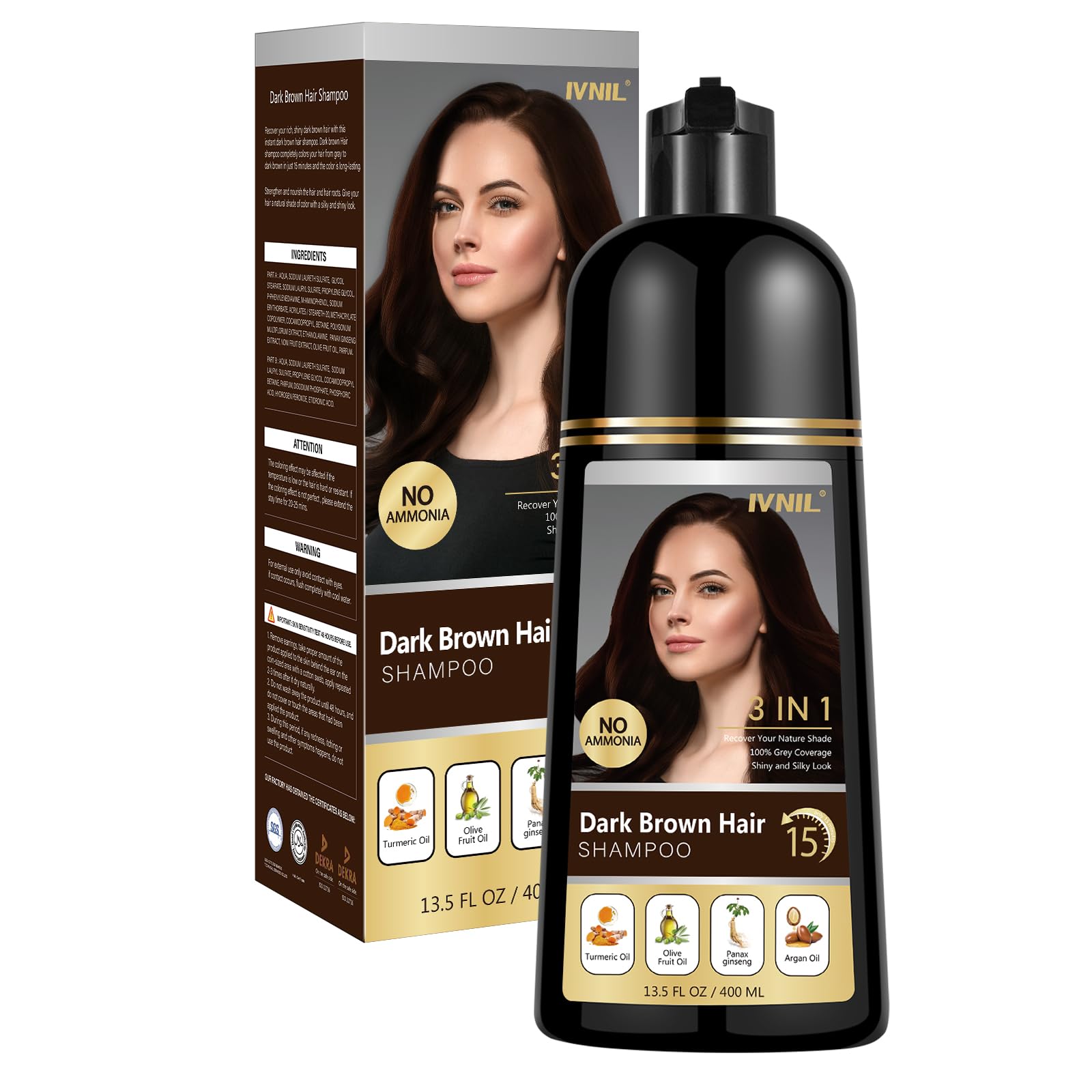 Ivnil Dark Brown Hair Dye Shampoo for Gray Hair Coverage Herbal Hair Color Shampoo 3 in 1 Permanent Shampoo Para Canas Champu Co