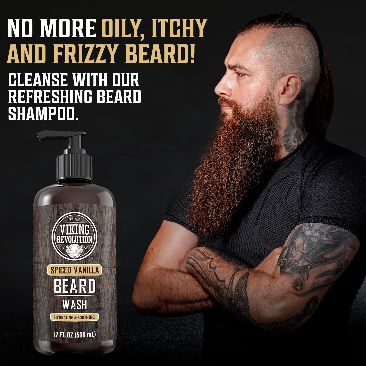 Viking Revolution Spiced Vanilla Beard Wash For Men With Argan Oil And Jojoba Oil - Beard Softener And Strengthener Beard Shampo
