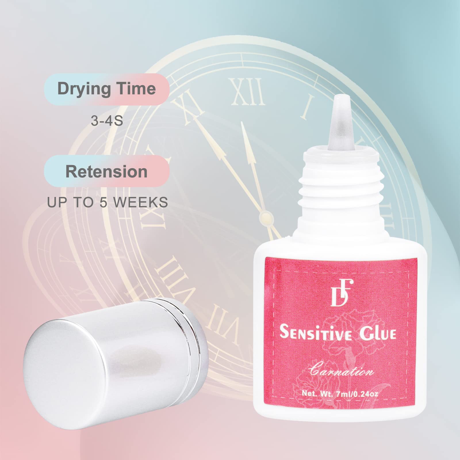 Sensitive Eyelash Extension Glue, No Fume Lash Glue 3-5 S Drying Time/Retention 4-5 Weeks For Professional Use-Black (7Ml)