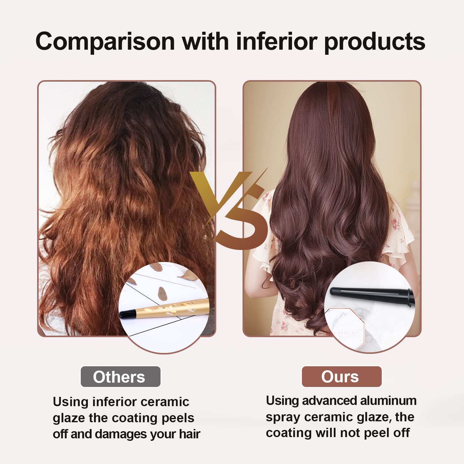 Lura Ceramic Tourmaline Coating Curling Wand, 3/4-1 1/4 Inch Barrel Hair Curler With 2 Heat Setting (320/410?), Suitable For All