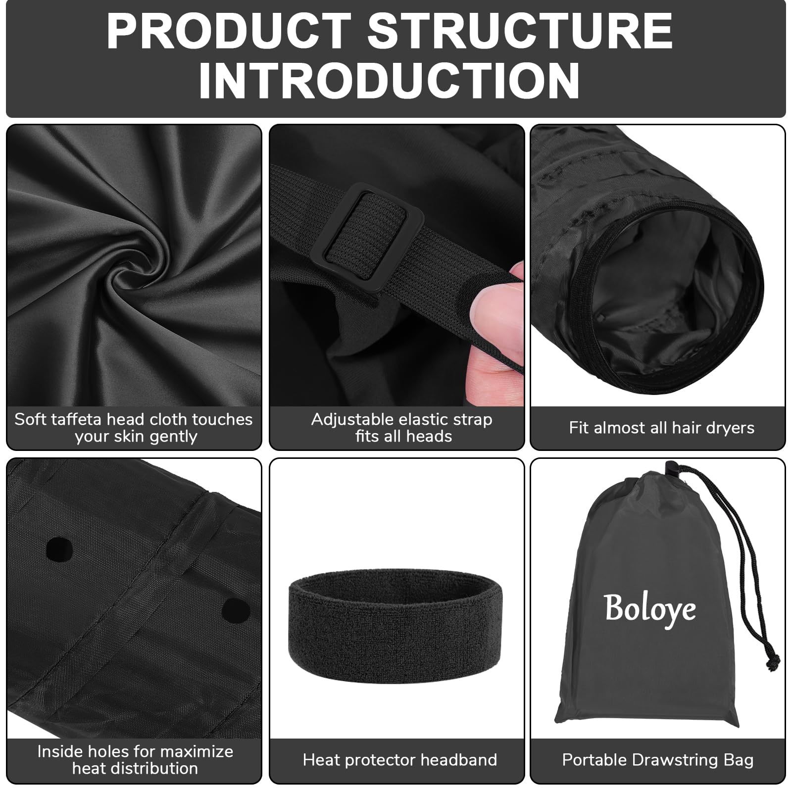 Hair Dryer Bonnet, Large Bonnet Hooded Hair Dryer Attachment For Speeds Up Drying Time & Deep Conditioning, Fits All Head Sizes