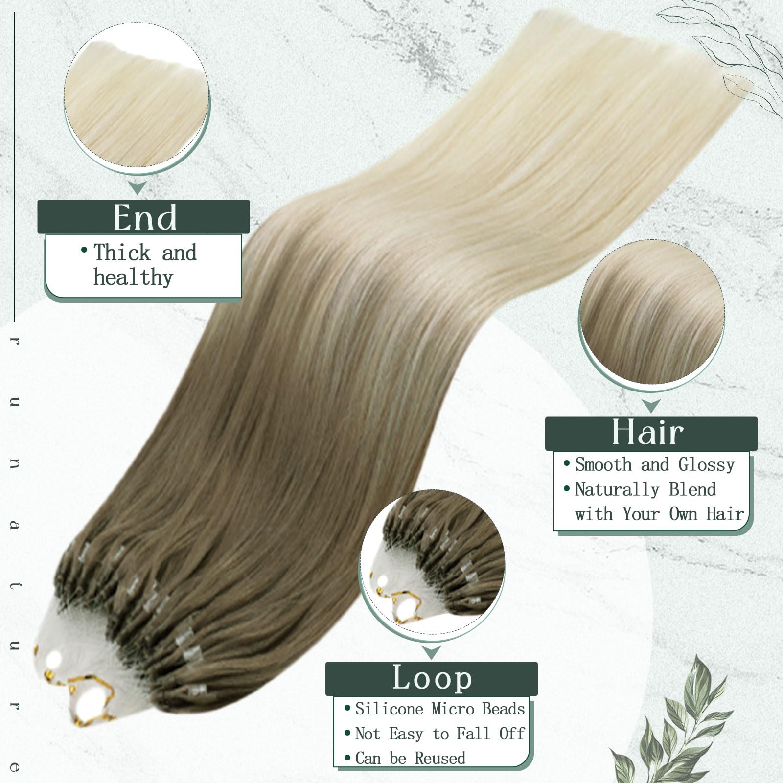 Runature Micro Loop Hair Extensions Real Human Hair 22 Inch Micro Bead Hair Extensions Real Human Hair Balayage Brown To Blonde