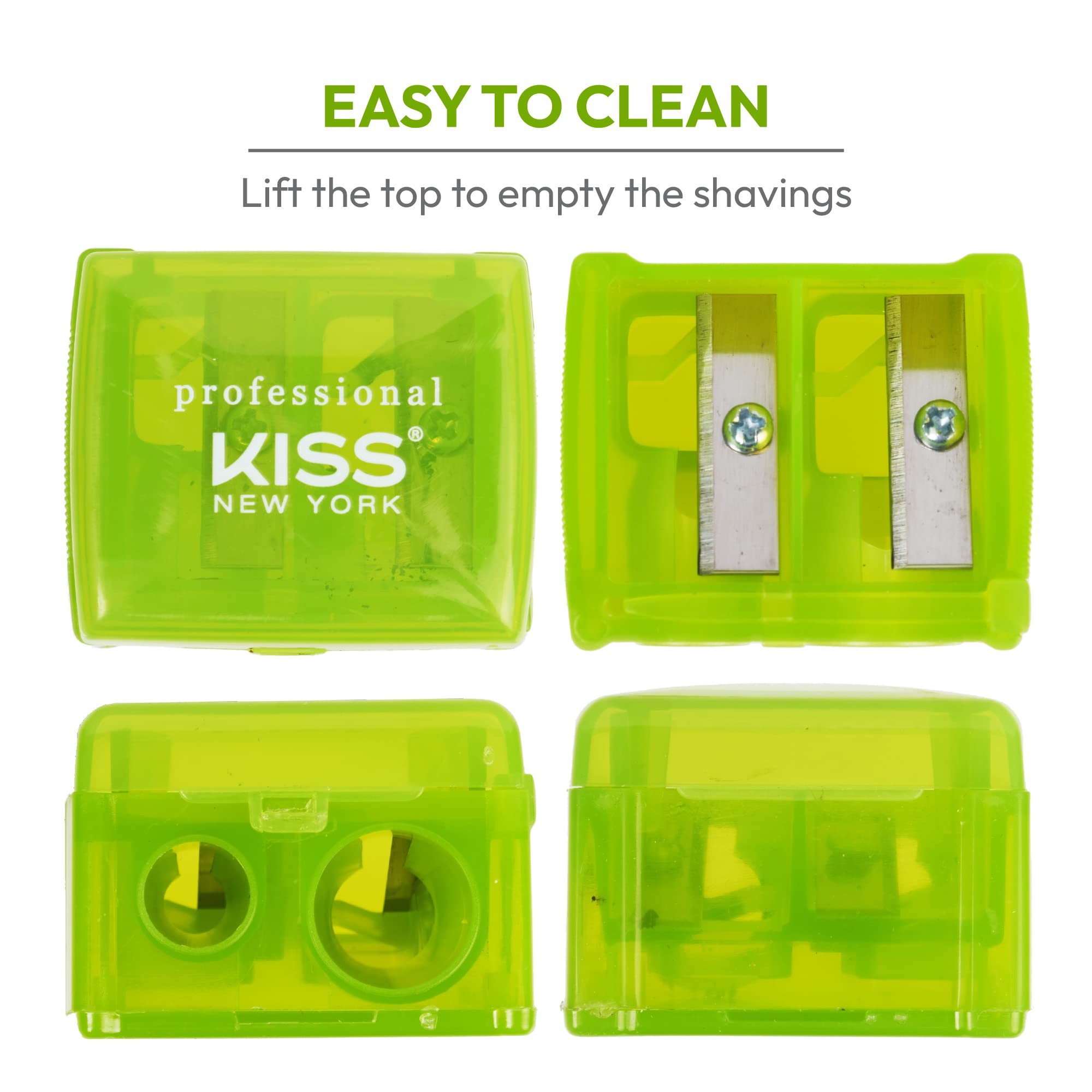 Kiss New York Professional Duo Pencil Sharpener, Convenient, Essential Tool For Eye Liner, Lip Liner, Sharpens, Easy To Clean, C