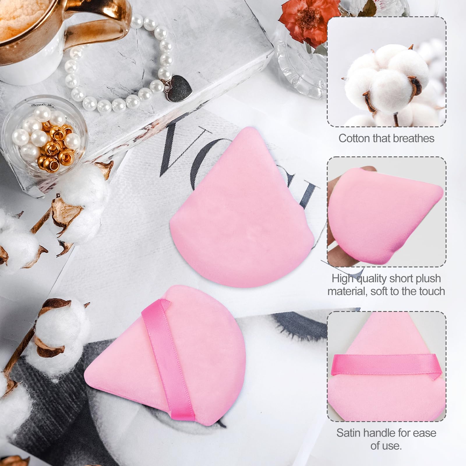 Flytianmy 16Pcs Triangle Powder Puffs, Face Makeup Puff For Body Loose Powder Beauty Makeup Tool Pink