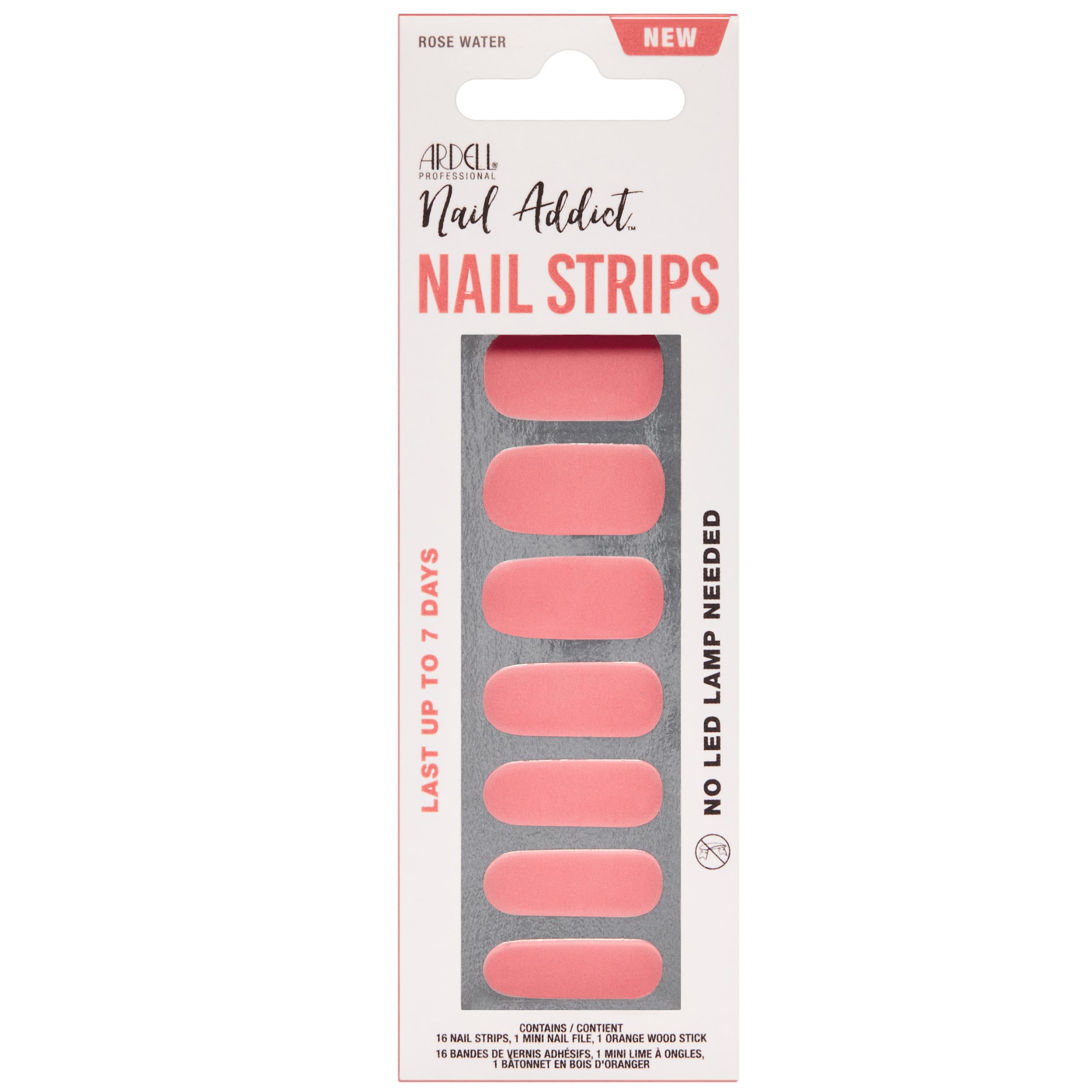 Ardell Nail Addict Nail Strips - Rose Water, Easy-To-Apply Nail Wraps, Long-Lasting Nail Stickers, No Led Lamp Needed With File