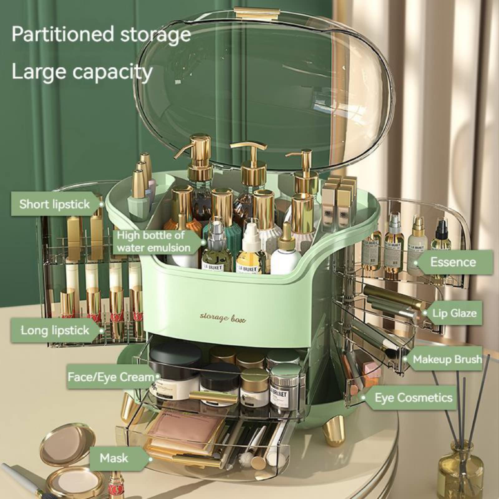 Omeily Makeup Organizer Countertop Cosmetic Storage Box Cosmetic Organizer Makeup Storage Organizer Box Skincare Organizers Make