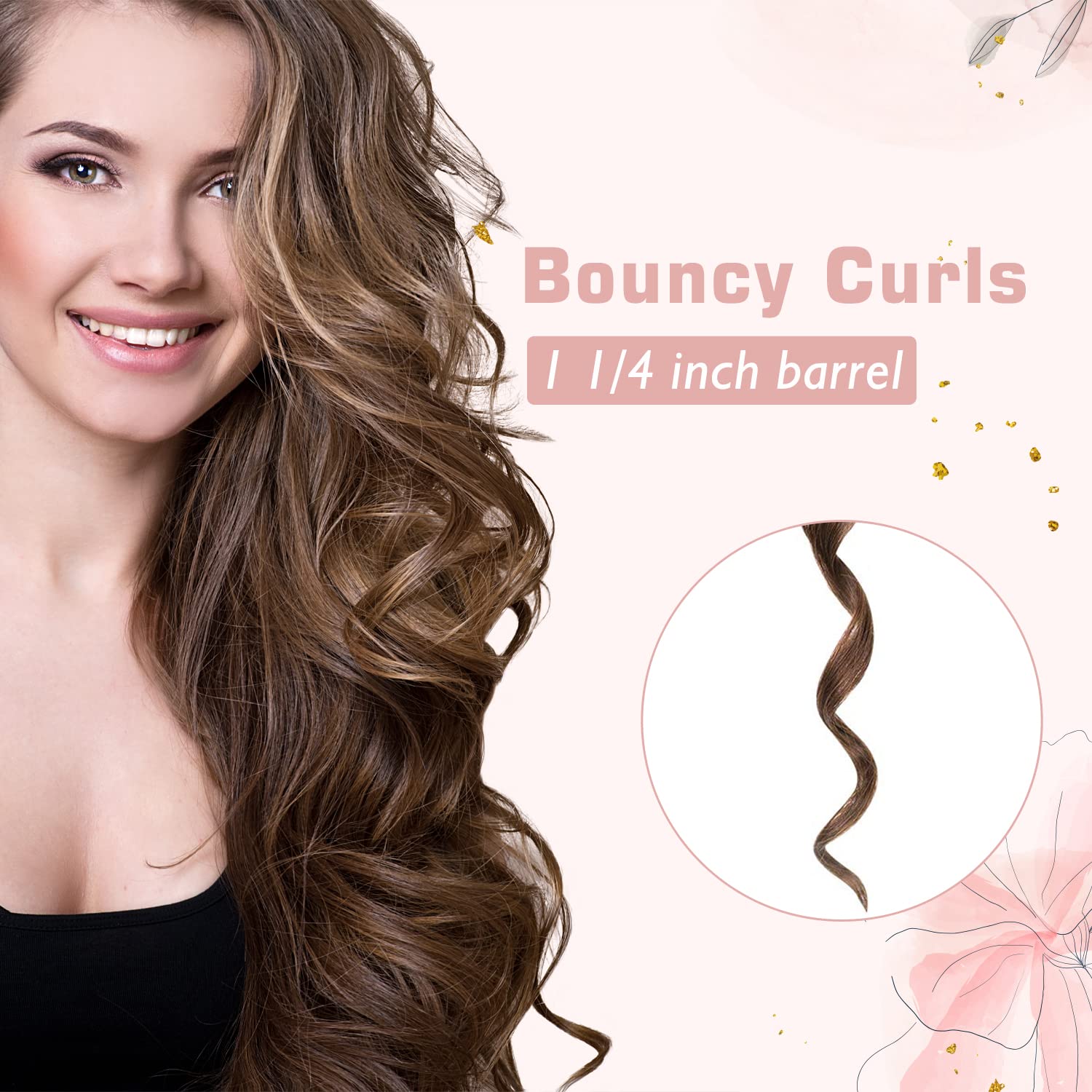 1 1/4 Inch Curling Iron, Dual Voltage Hair Curling Iron Heat Up To 450F, Professiona Curling Wand Ceramic Tourmaline(Rose Gold)