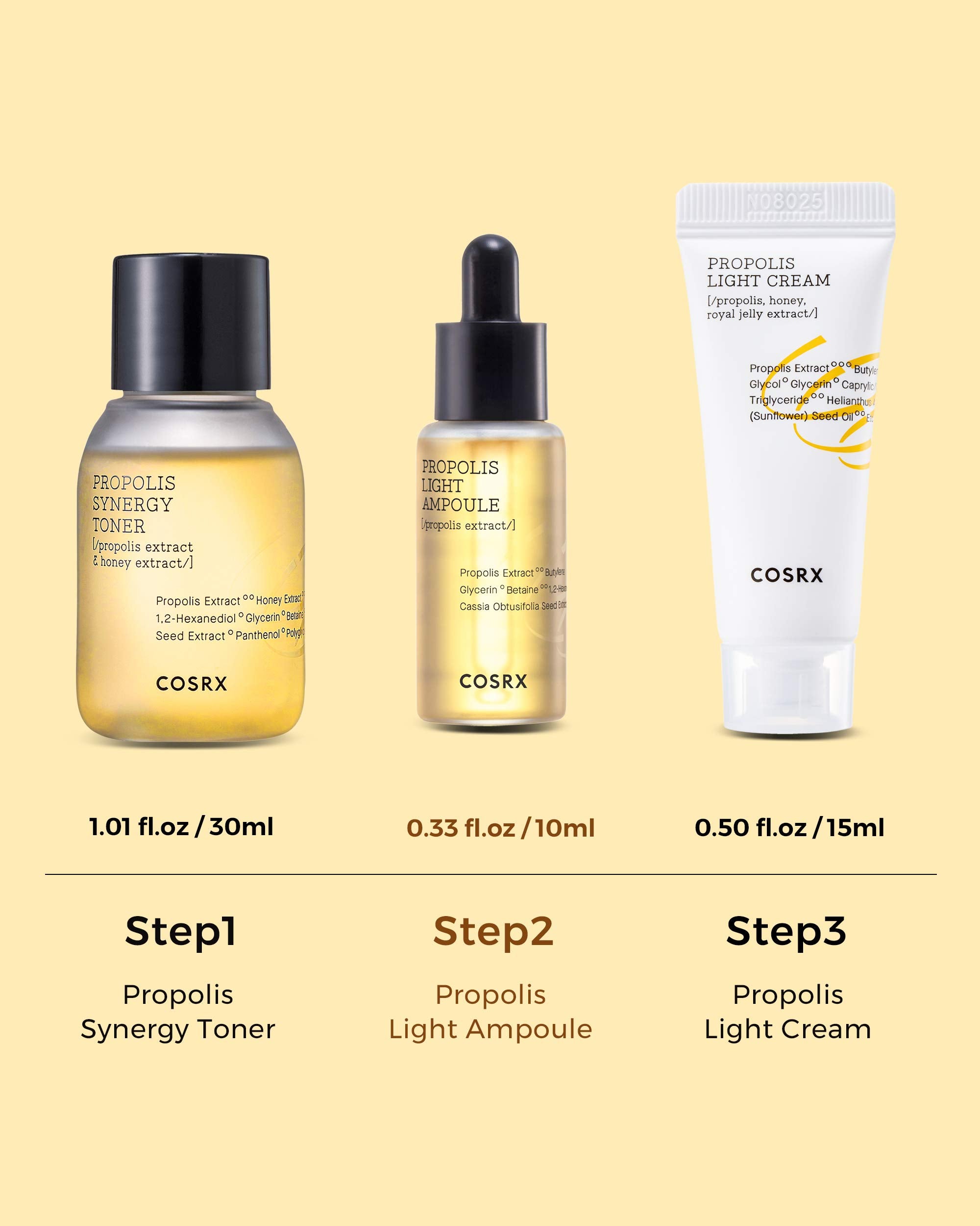 Cosrx Honey Glow Kit, Korean Skin Care Set With Propolis Facial Toner, Serum, & Cream, Mini Travel Essentials, Deep Moisture, Hy