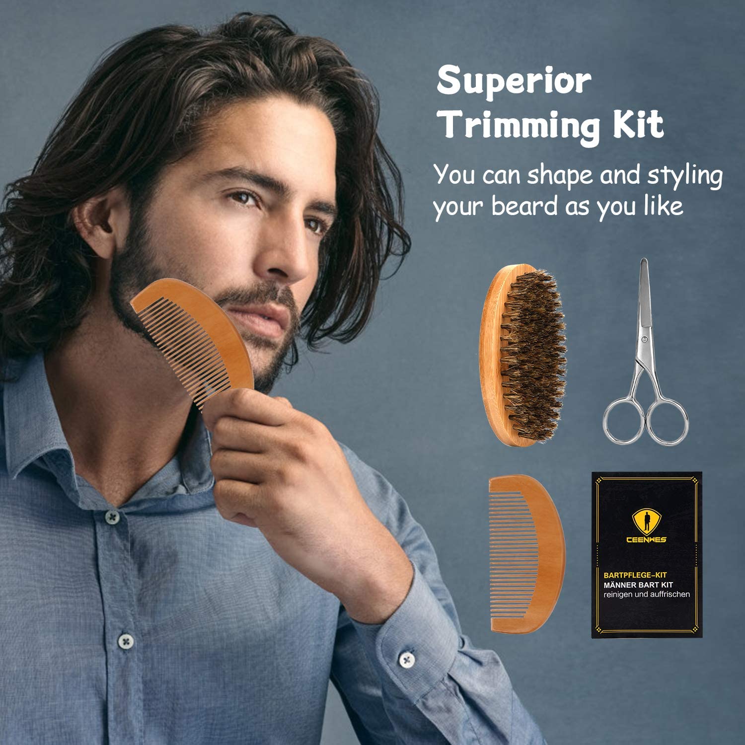 Ceenwes Upgraded Beard Grooming Kit With Beard Conditioner ,Beard Oil, Beard Brush, Beard Comb, Beard Balm, Beard Shampoo, Beard