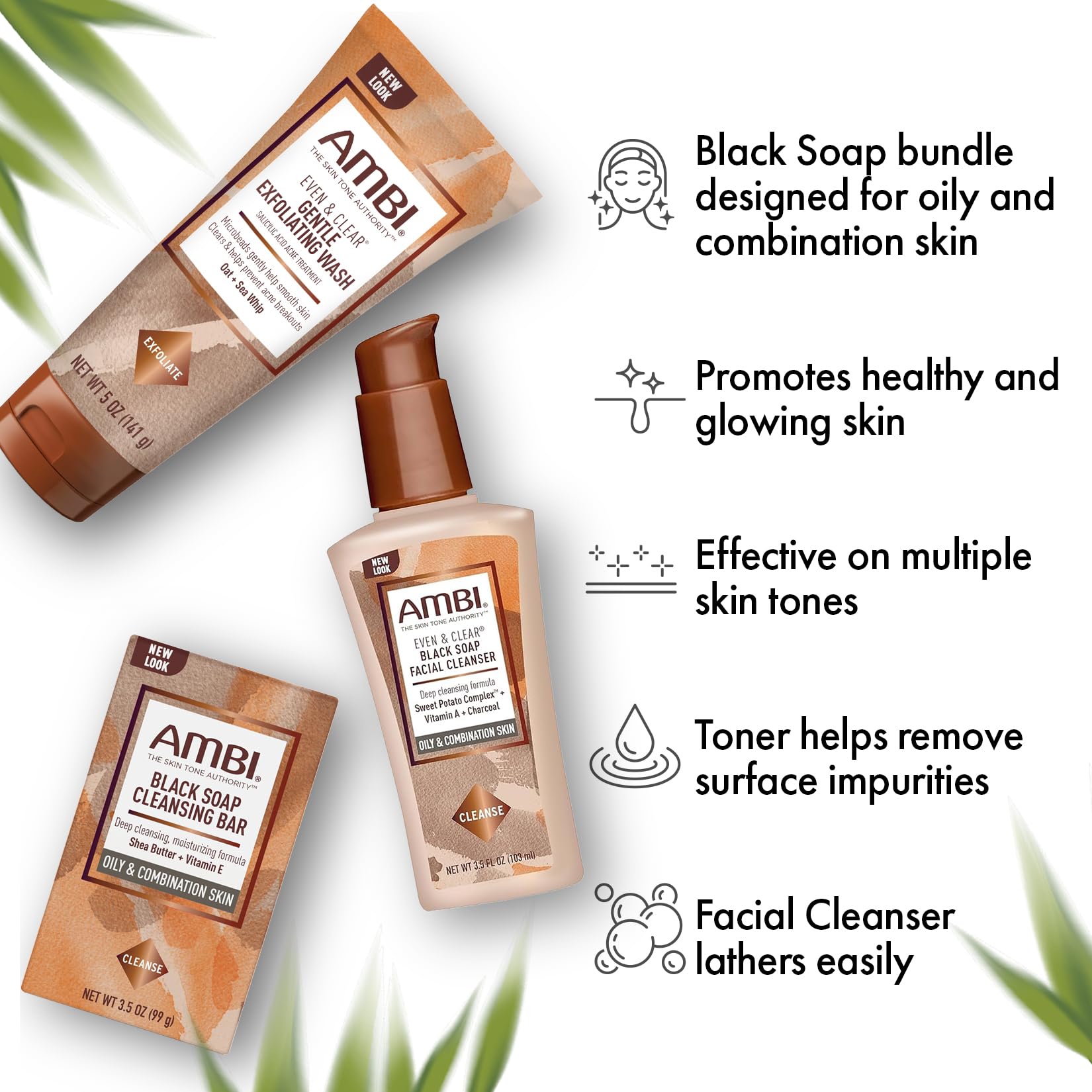 Zomac Satin Bonnet Bundle With Ambi Oily And Combination Skin Products, Includes Ambi Black Soap Cleansing Bar, Ambi Gentle Exfo