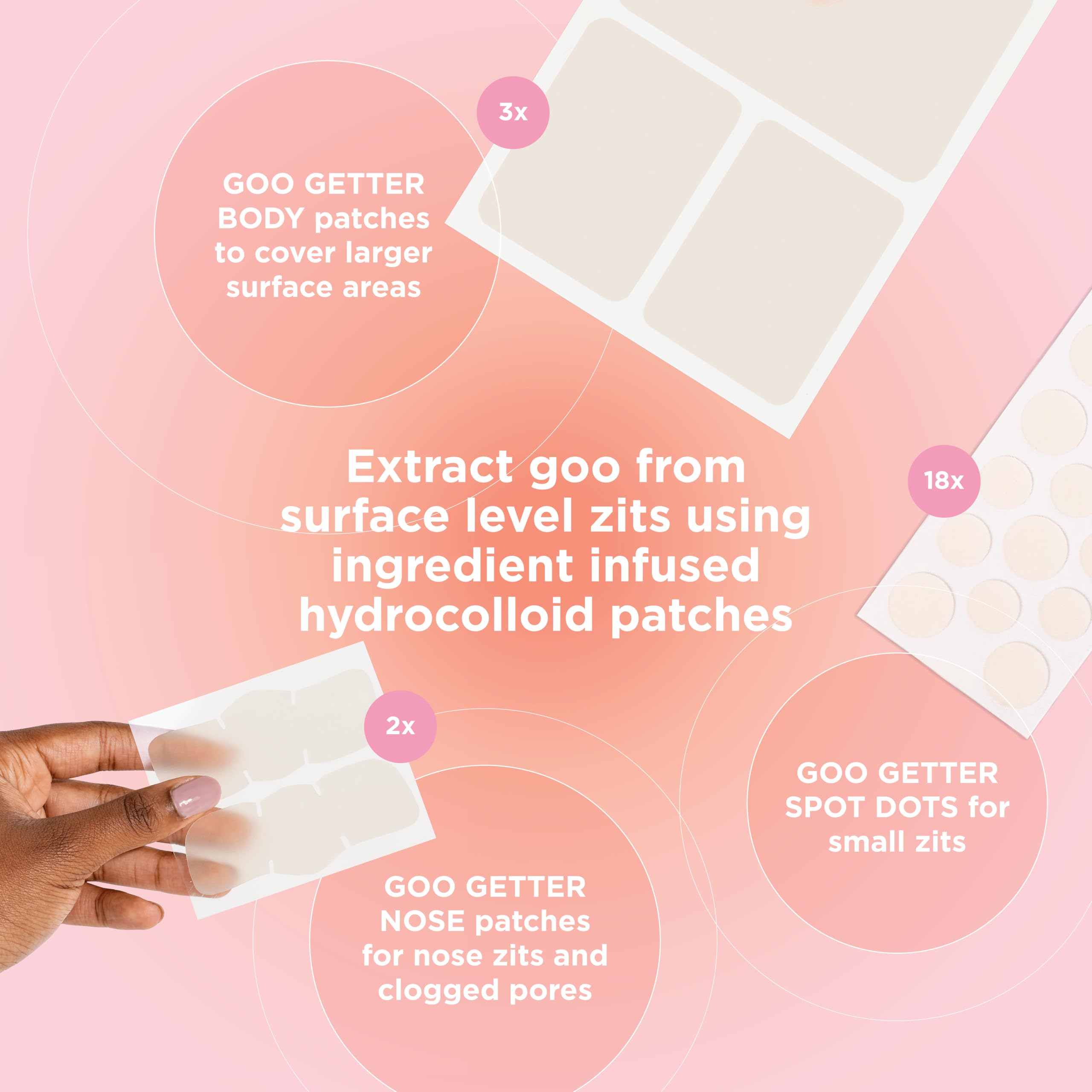Zitsticka Sucks To Be Goo Hydrocolloid Pimple Patches | 18 Goo Getter Spot Dots, 2 Nose Pore Strips, 3 Body Patches | Acne Treat