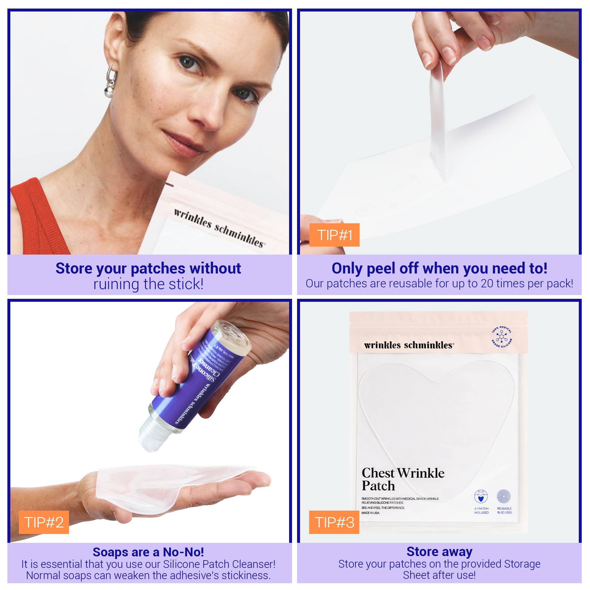 Wrinkles Schminkles Chest Wrinkle Patch - Reusable Silicone Smoothing Pads for Cleavage & Body, Reduce Wrinkles & Stretch Marks,