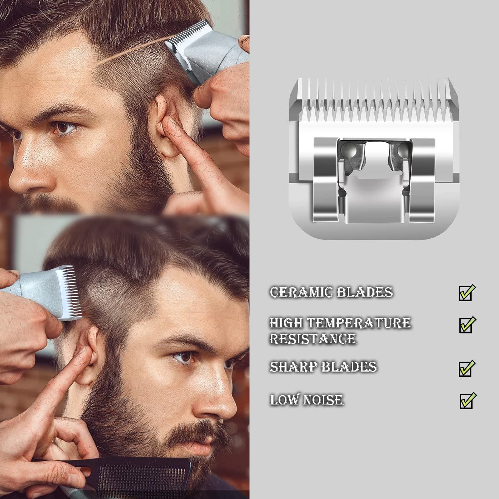 5 Pack Professional Detachable Replacement Blades set,Size(1-1/2+#2+3-1/2+3-3/4+T Outliners)Cut Length 0.1mm to 13mm,compatible