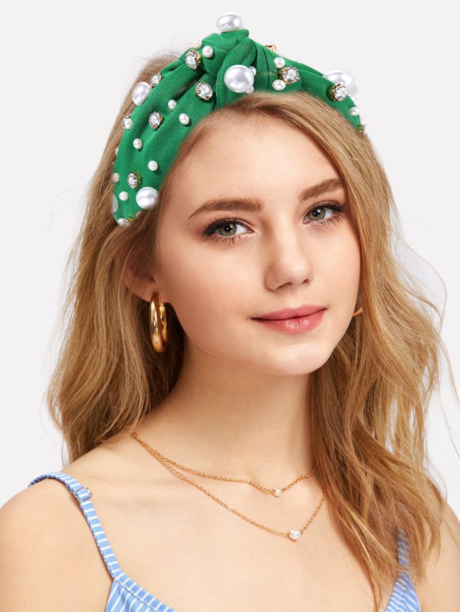 Glbcc Pearl Knotted Headband For Women White Pearl Rhinestone Crystal Jeweled Embellished Hairband Fashion Elegant Ladies Wide T