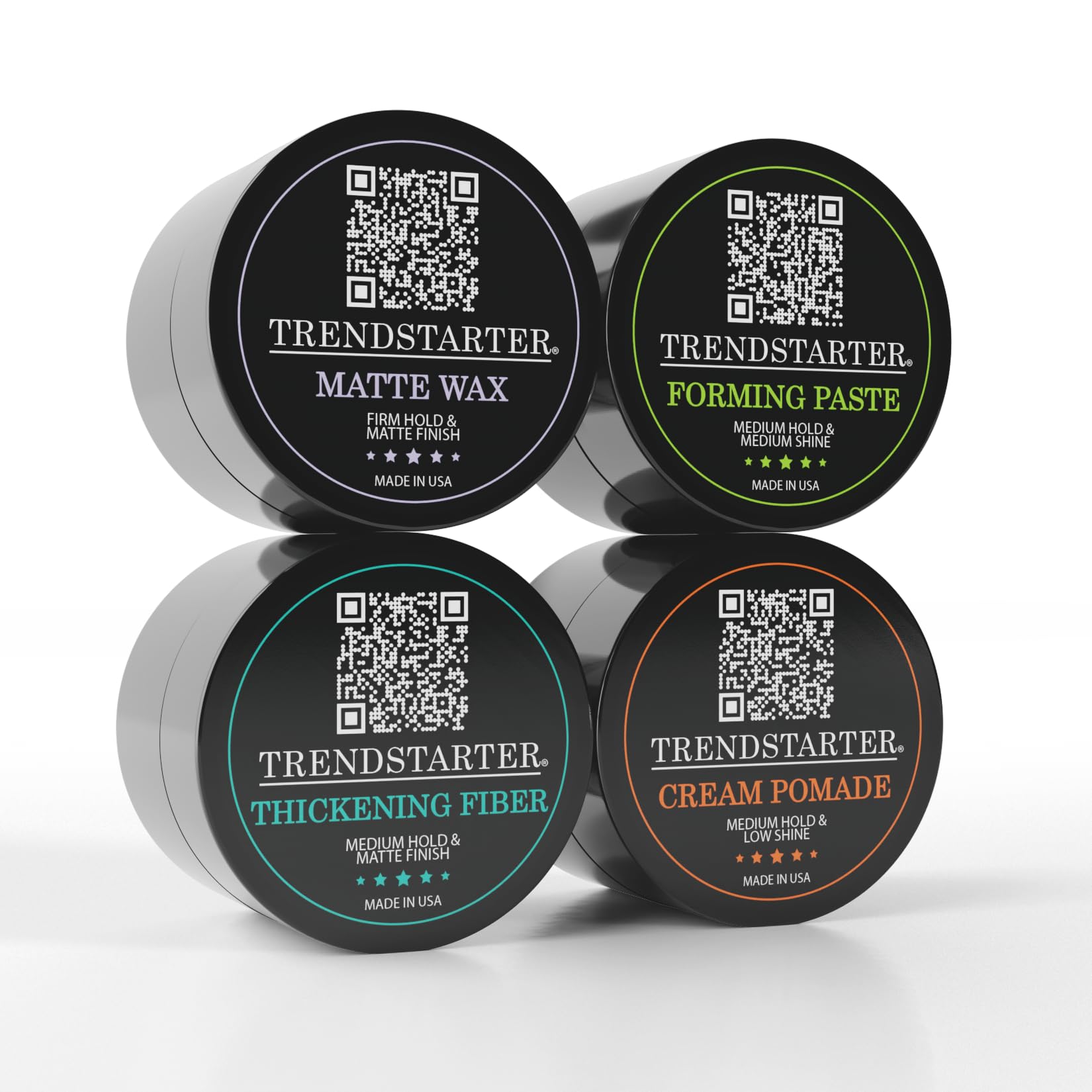 Trendstarter - Men'S Matte Premium Pomade Sample Pack - Cream, Wax, Forming Paste, Thickening Fiber (Four 0.25Oz Samples In One