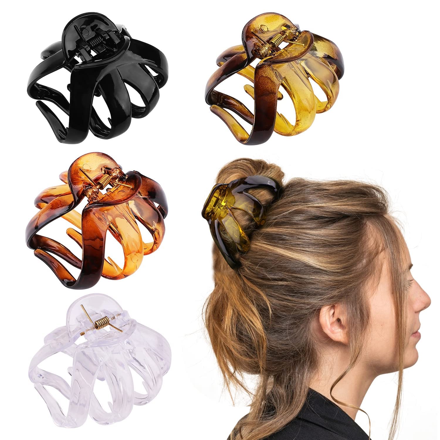 4PCS Extra Large Strong Hold Hair Clips for Thick and All Hair Types - 3.15'' Jumbo Premium Octopus Claw Clips for Women and Gir