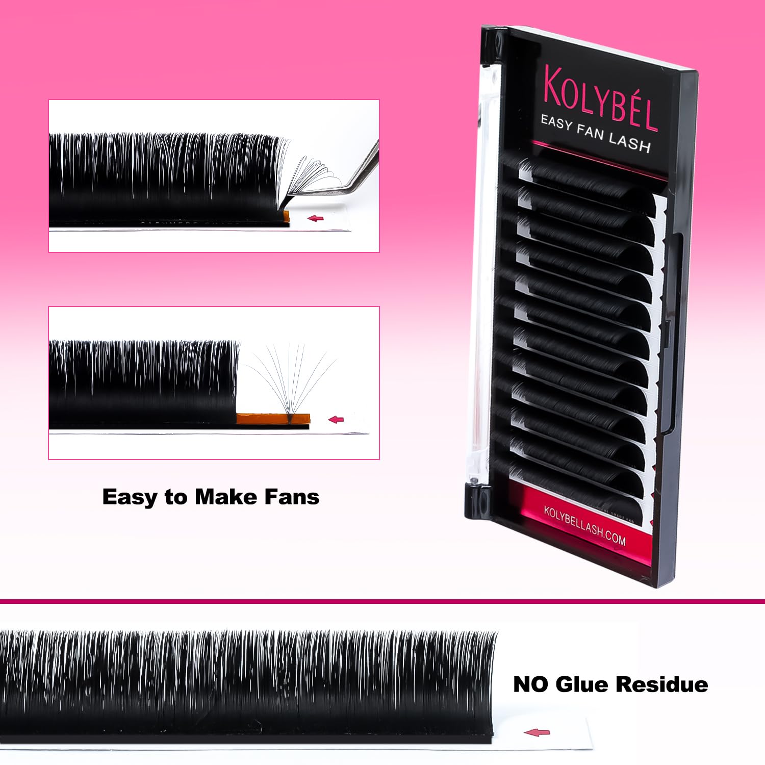 Kolybel Eyelash Extensions Cashmere Easy Fan Lashes 0.03 Thickness D Curl 10Mm Single Tray Auto Blooming Lash Extension Matte Da